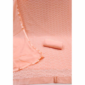Stylish Peach Thread Embroidered With Sequins Work Georgette Dress Material For Ethnic Styling