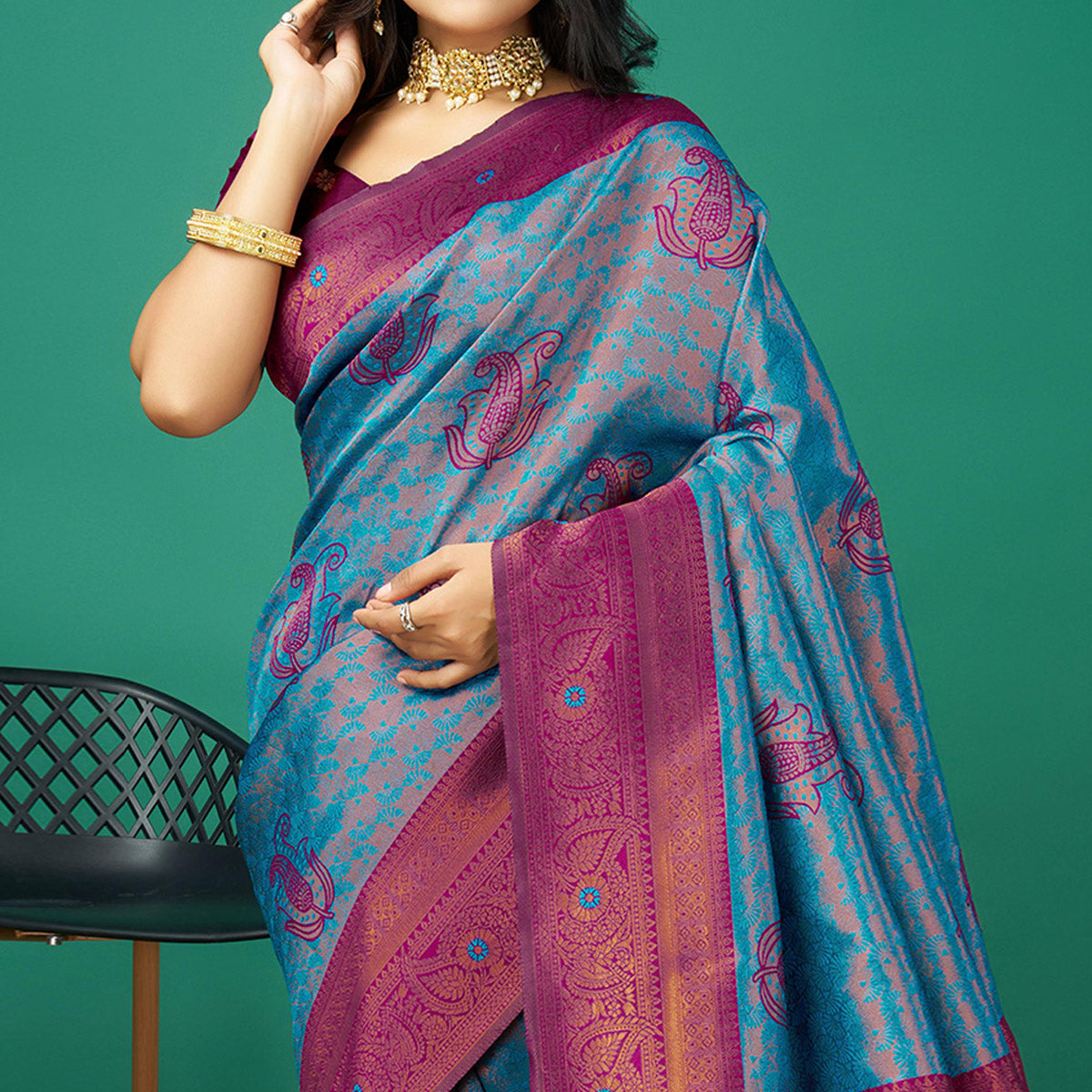 Blue Zari Woven Banarasi Silk Saree With Tassels