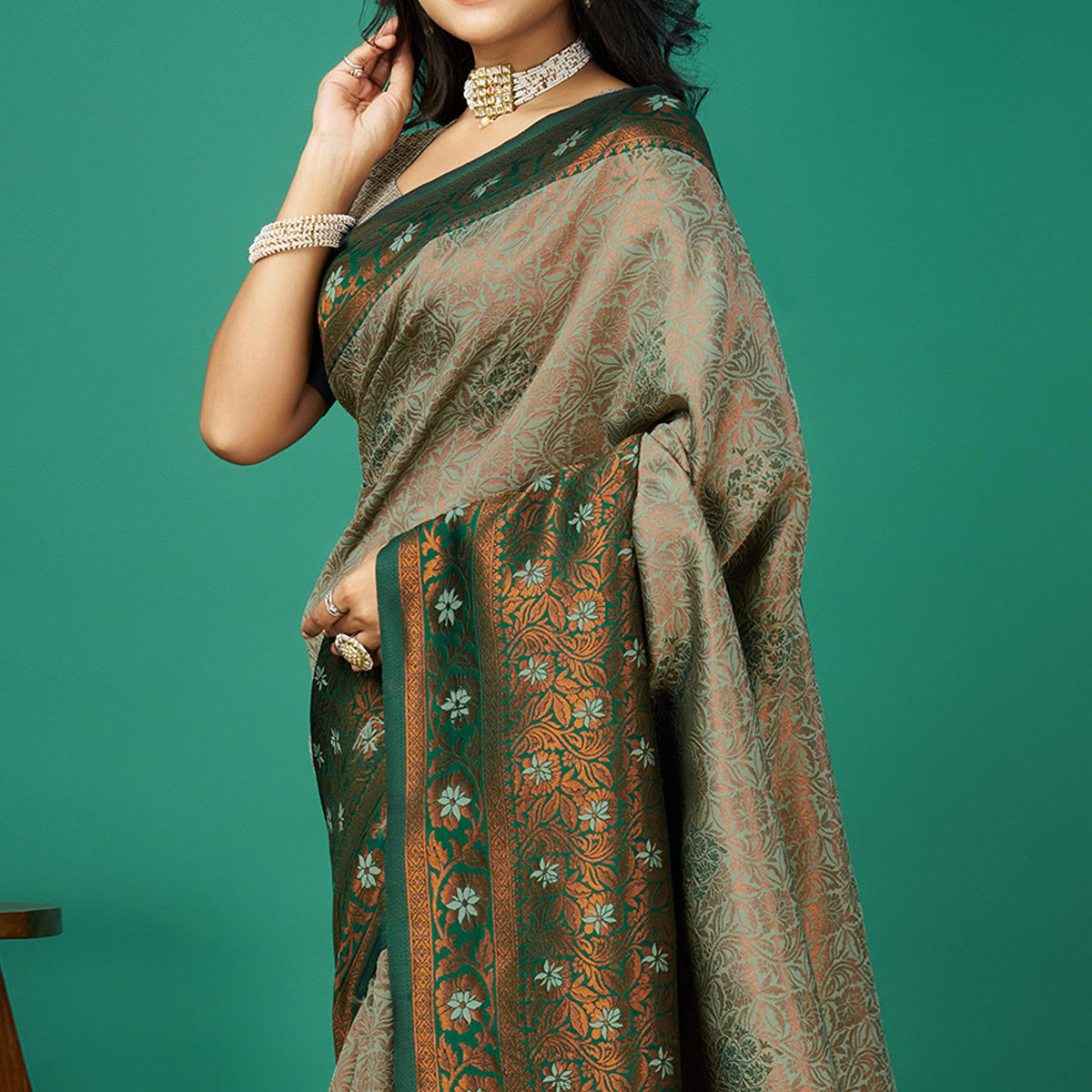 Pista Green Zari Woven Banarasi Silk Saree With Tassels