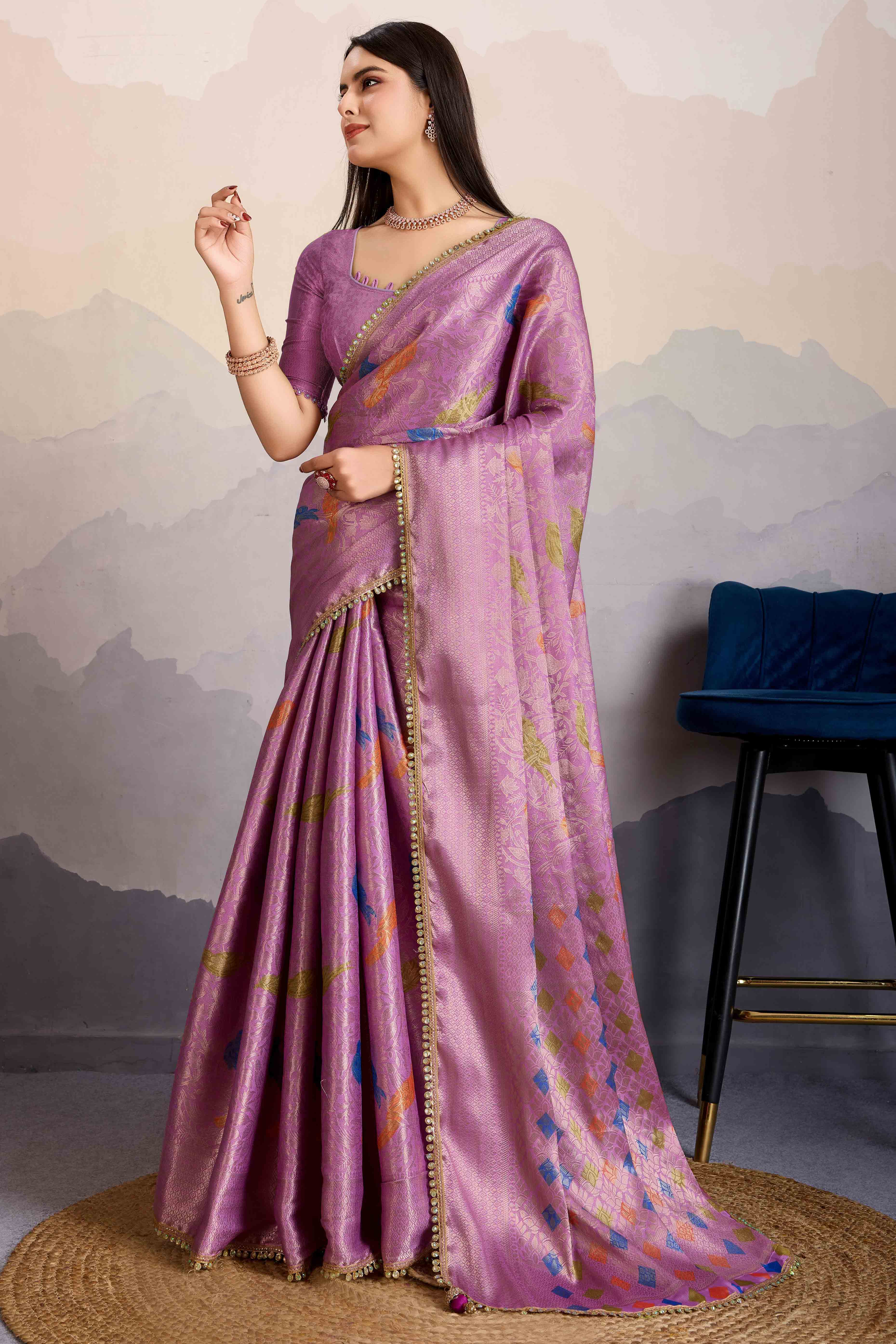 Purple Zari Weaving Mysore Brocade Silk Saree
