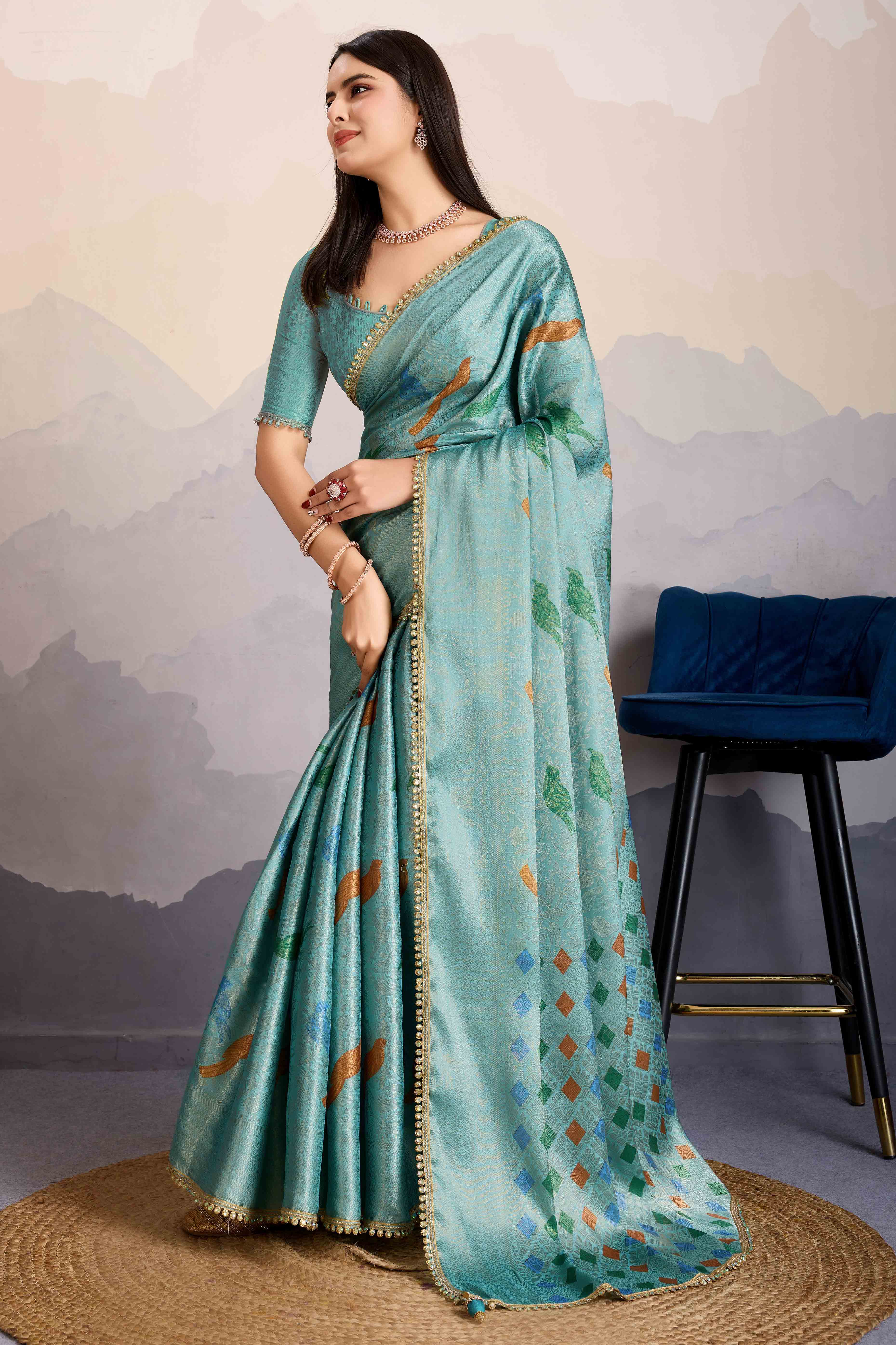 Sea Green Zari Weaving Mysore Brocade Silk Saree
