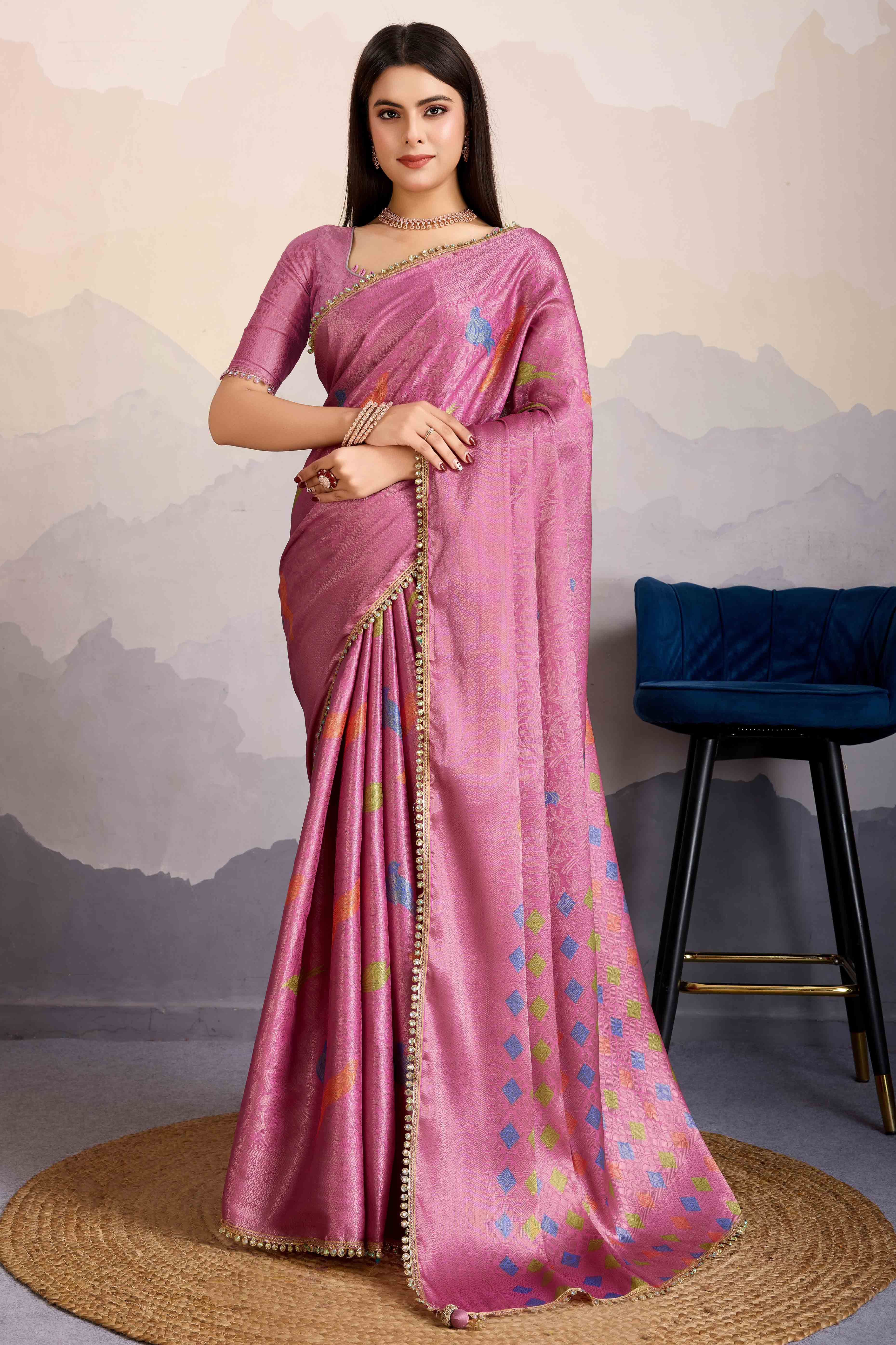 Pink Zari Weaving Mysore Brocade Silk Saree