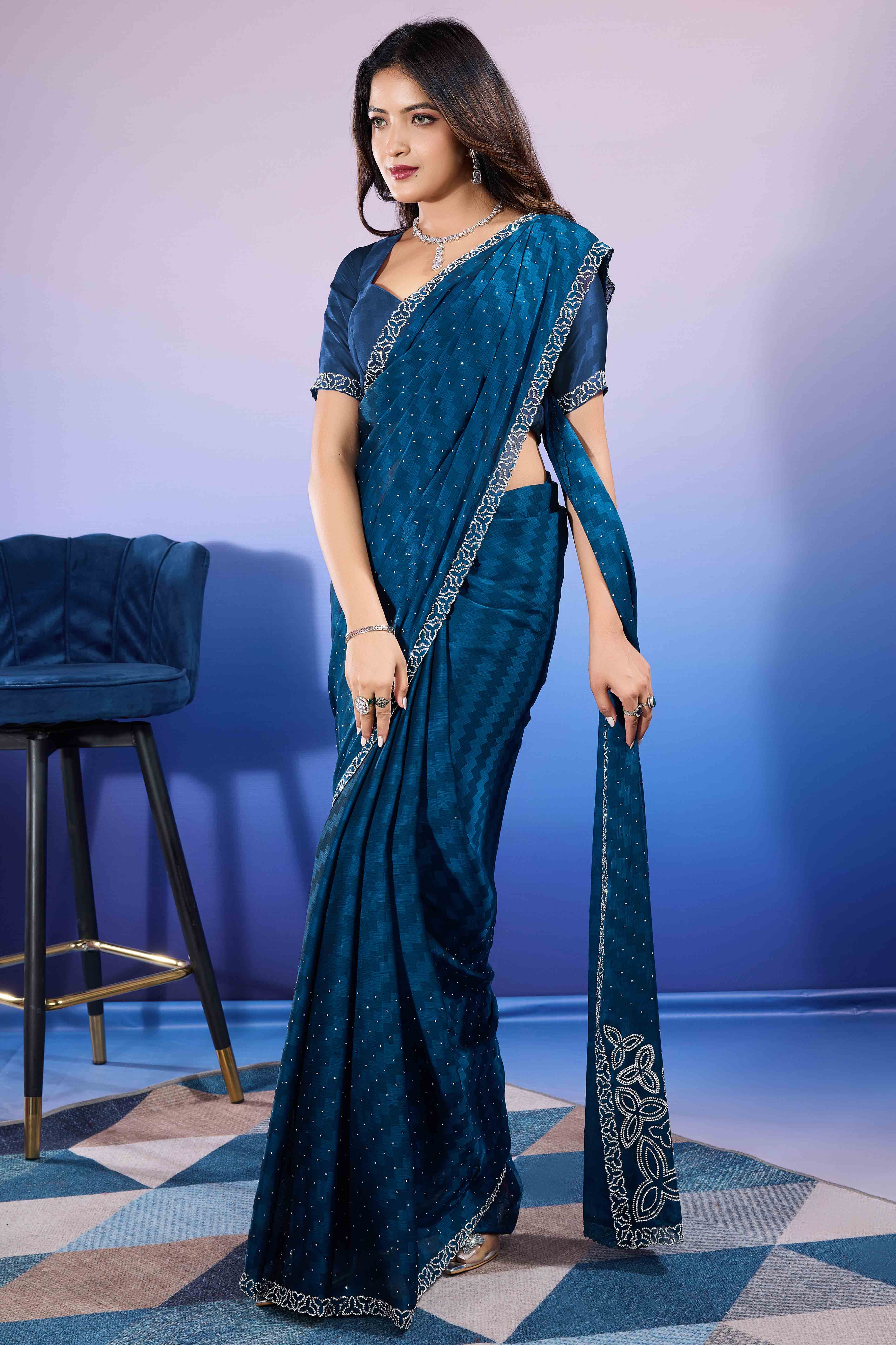 Morpich Diamond Zarkan Handwork Satin Chiffon Saree