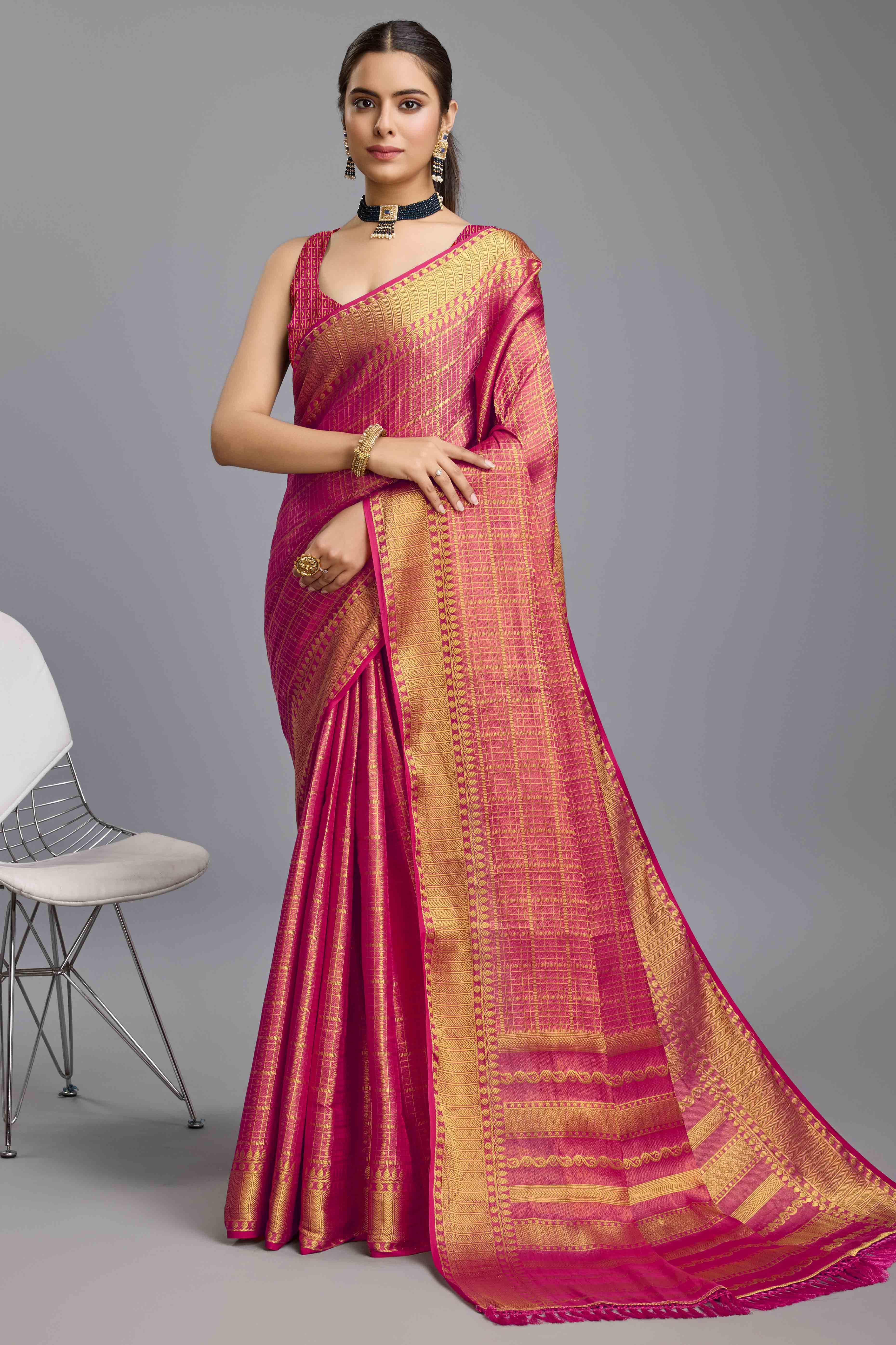 Pink Brocade Zari Weaving Mysore Silk Saree