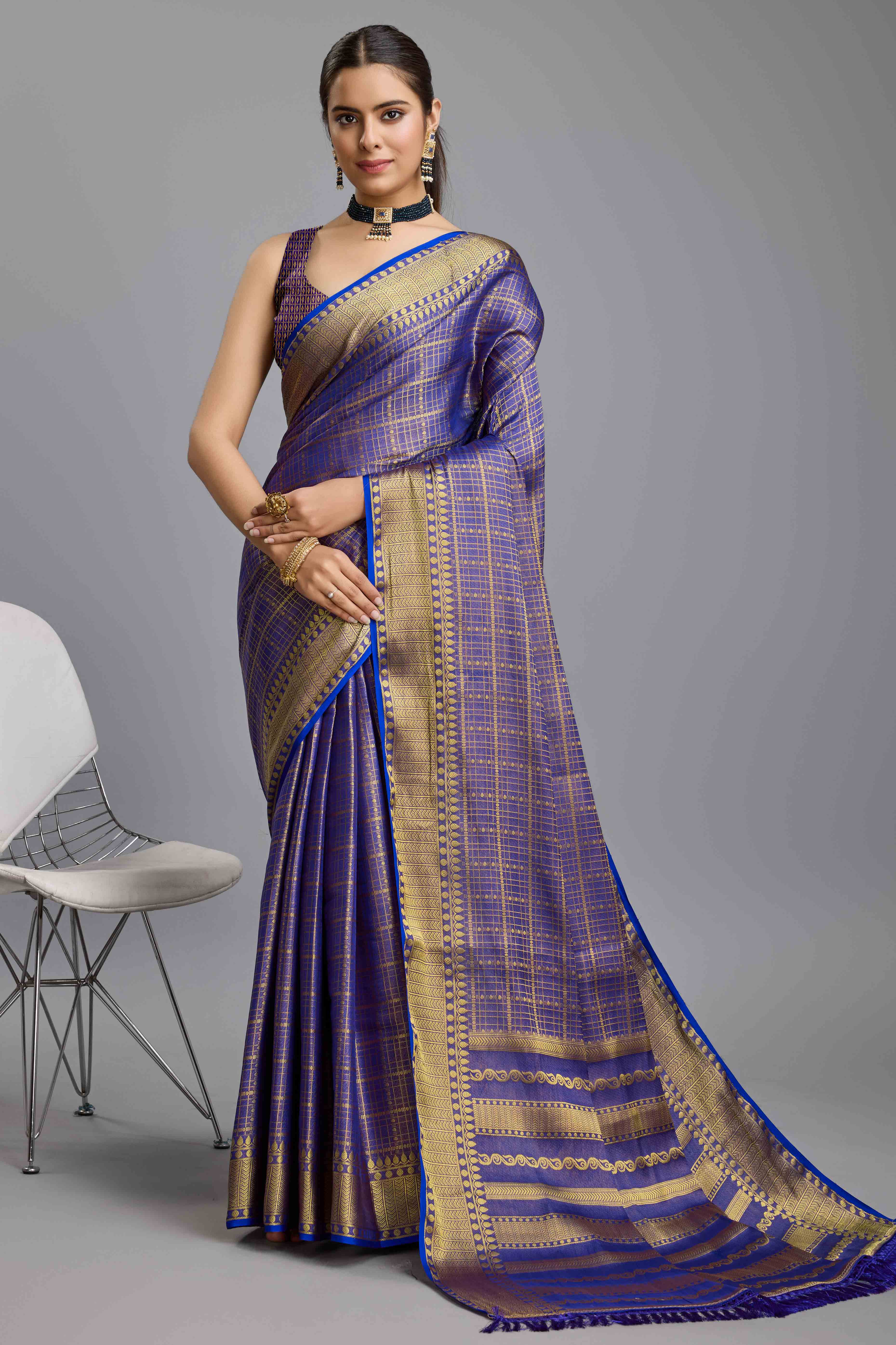 Blue Brocade Zari Weaving Mysore Silk Saree