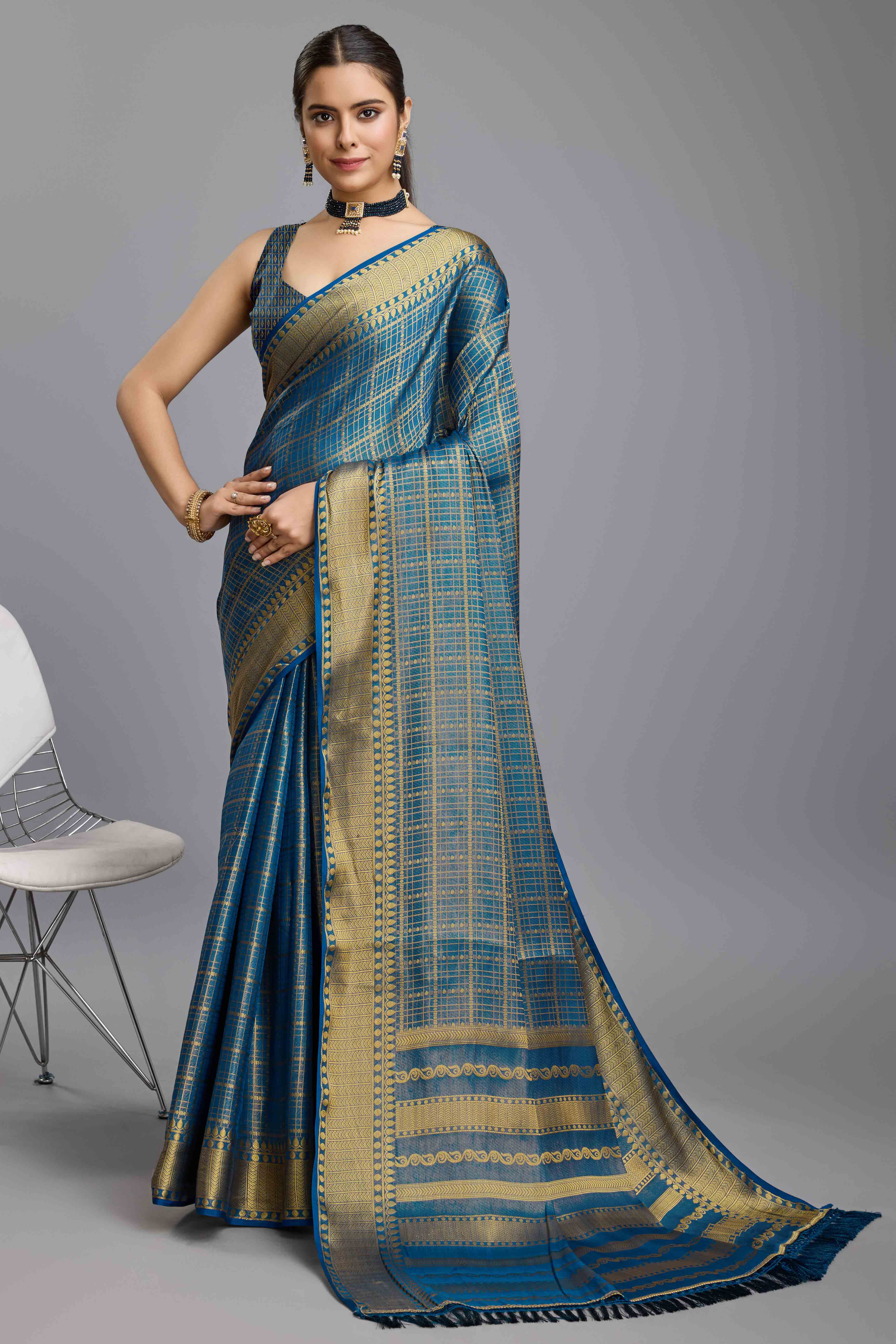 Teal Brocade Zari Weaving Mysore Silk Saree