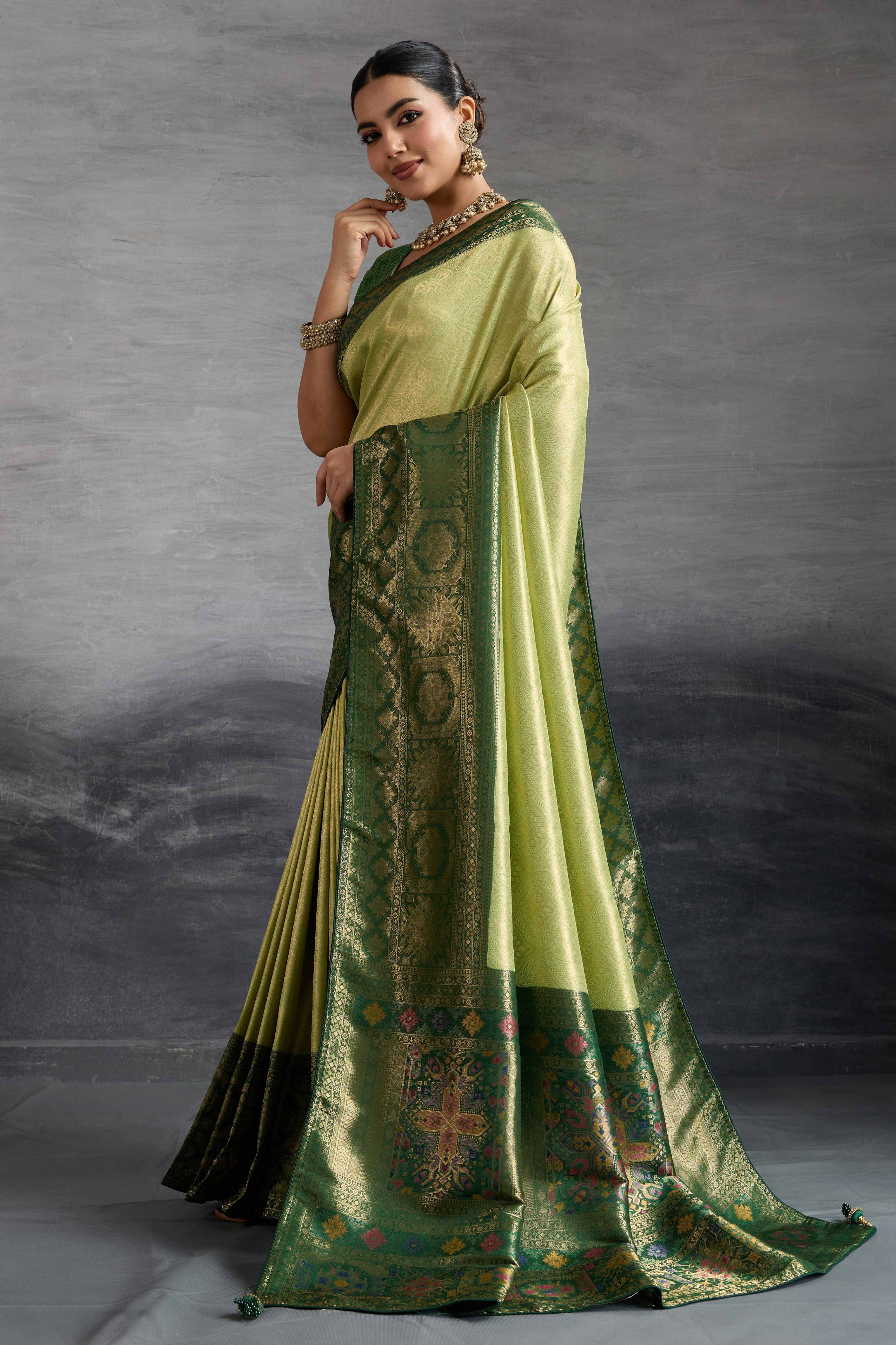 Traditional Green Kanjivaram Soft Silk Saree with Bold Kadiyal Weave