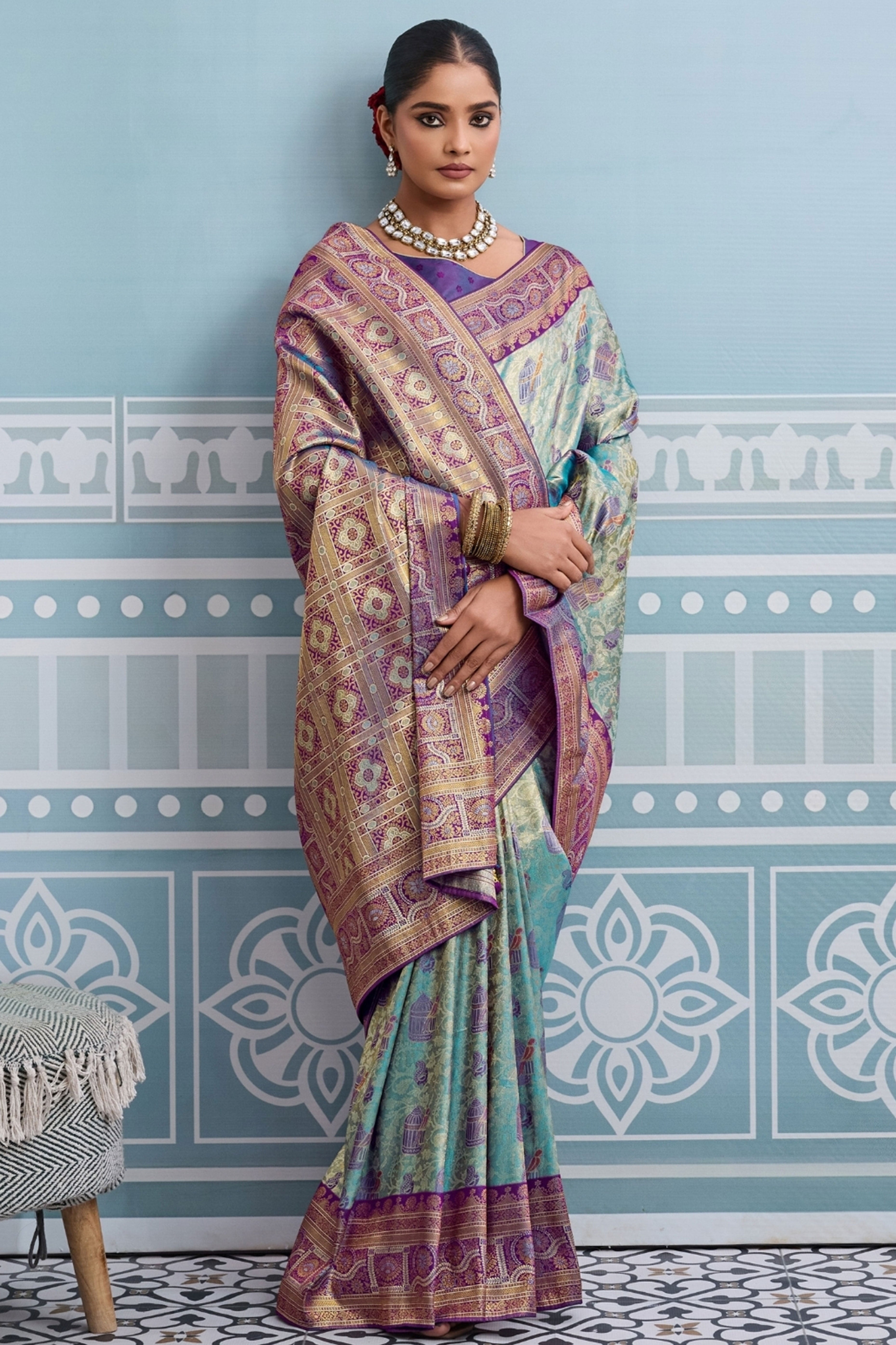 Sea Green Soft Kanjivaram Silk Saree with Classic Zari Weaving for Elegant Styling