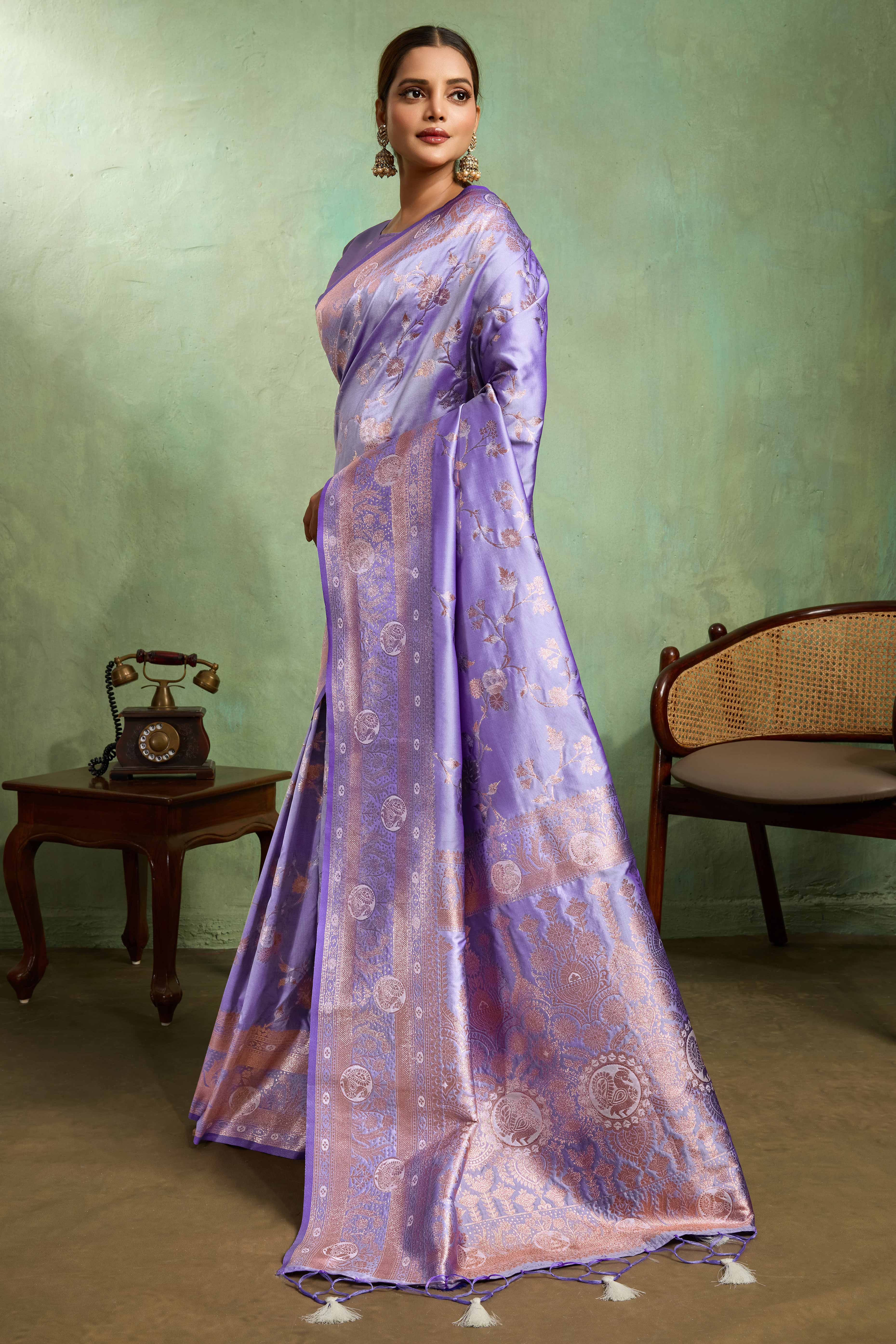 Lavender Dual Tone Banarasi Silk Saree Accented with Meenakari Weaves