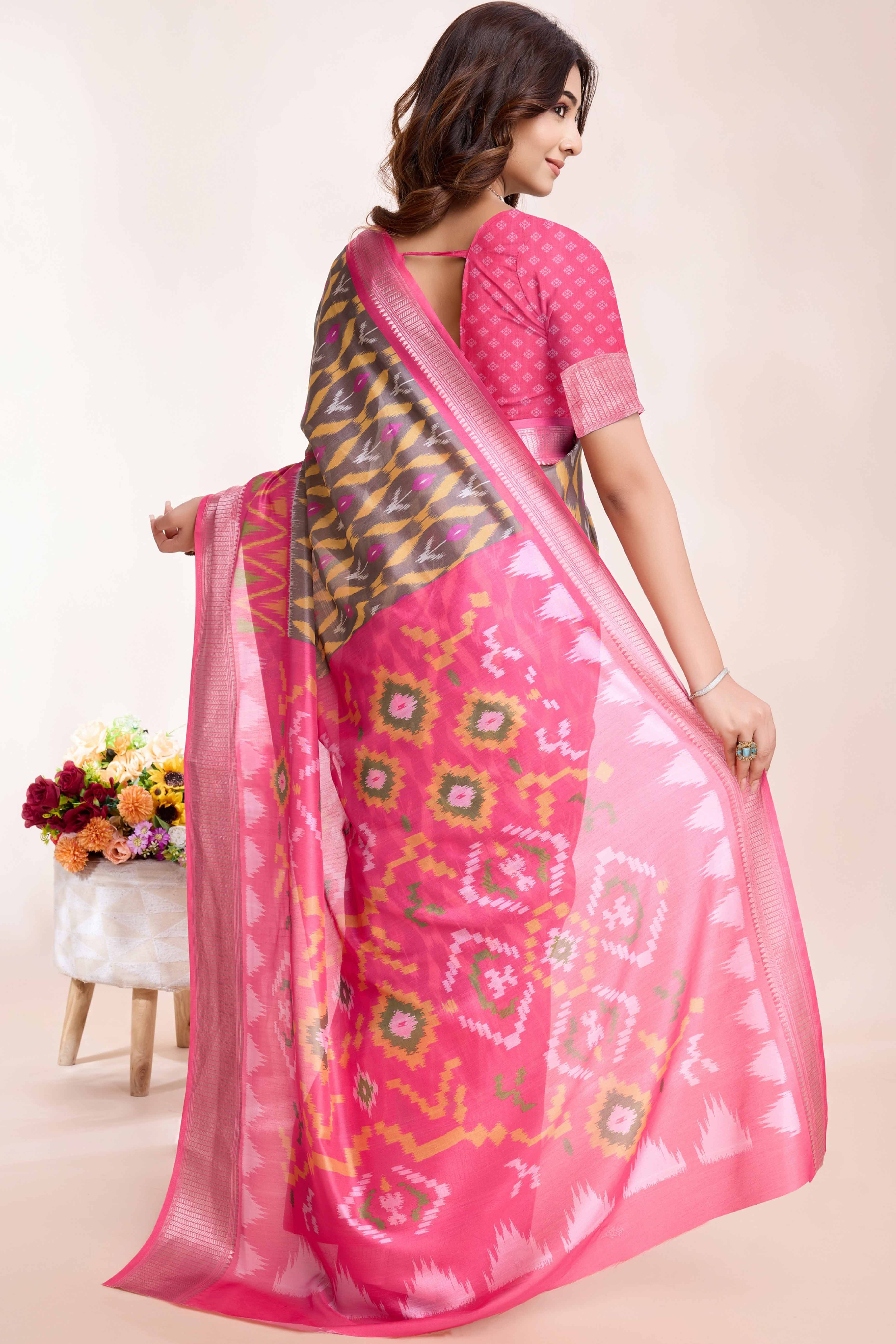 Brown Patola Printed Dola Silk Saree