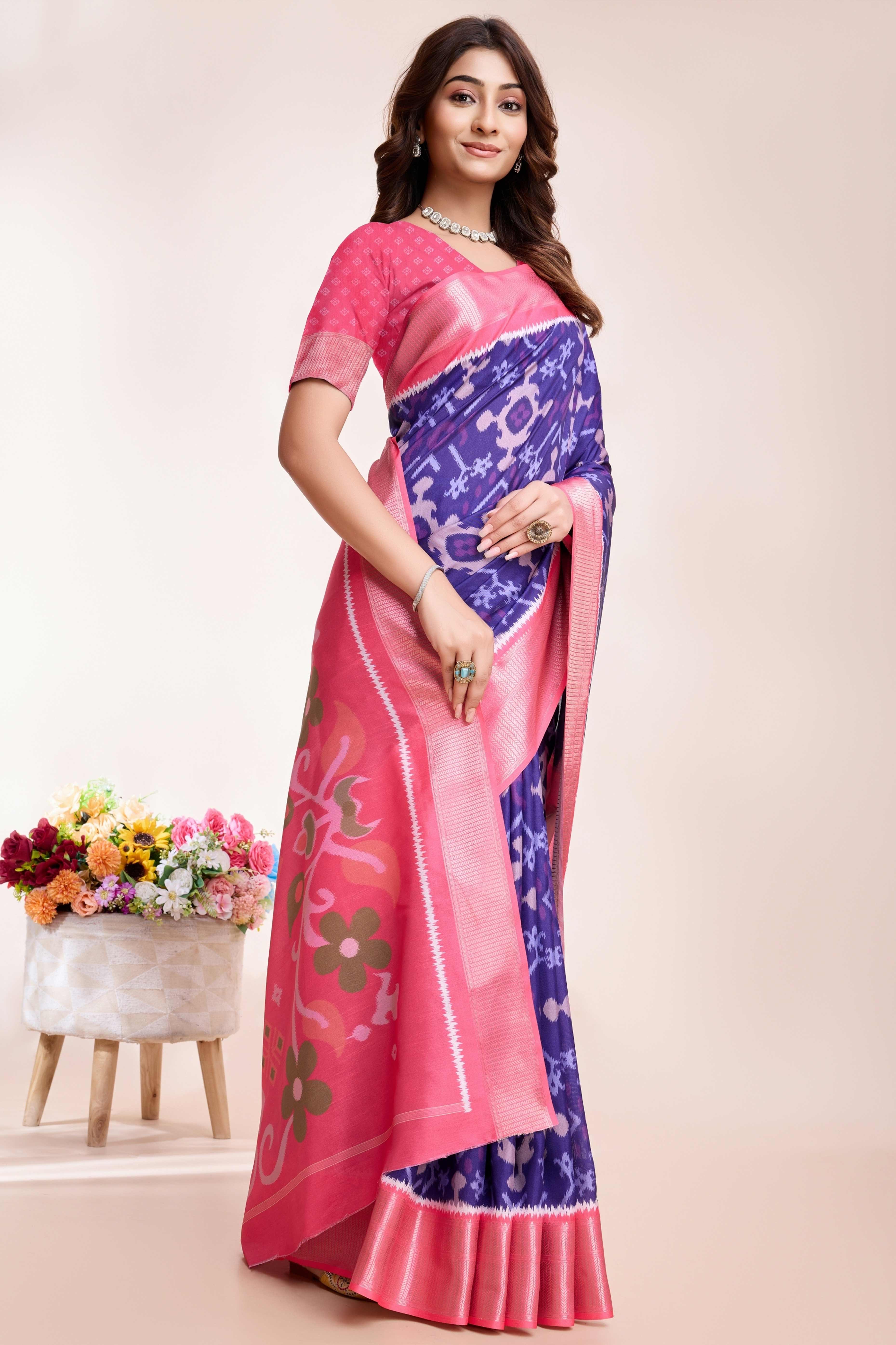 Violet Patola Printed Dola Silk Saree