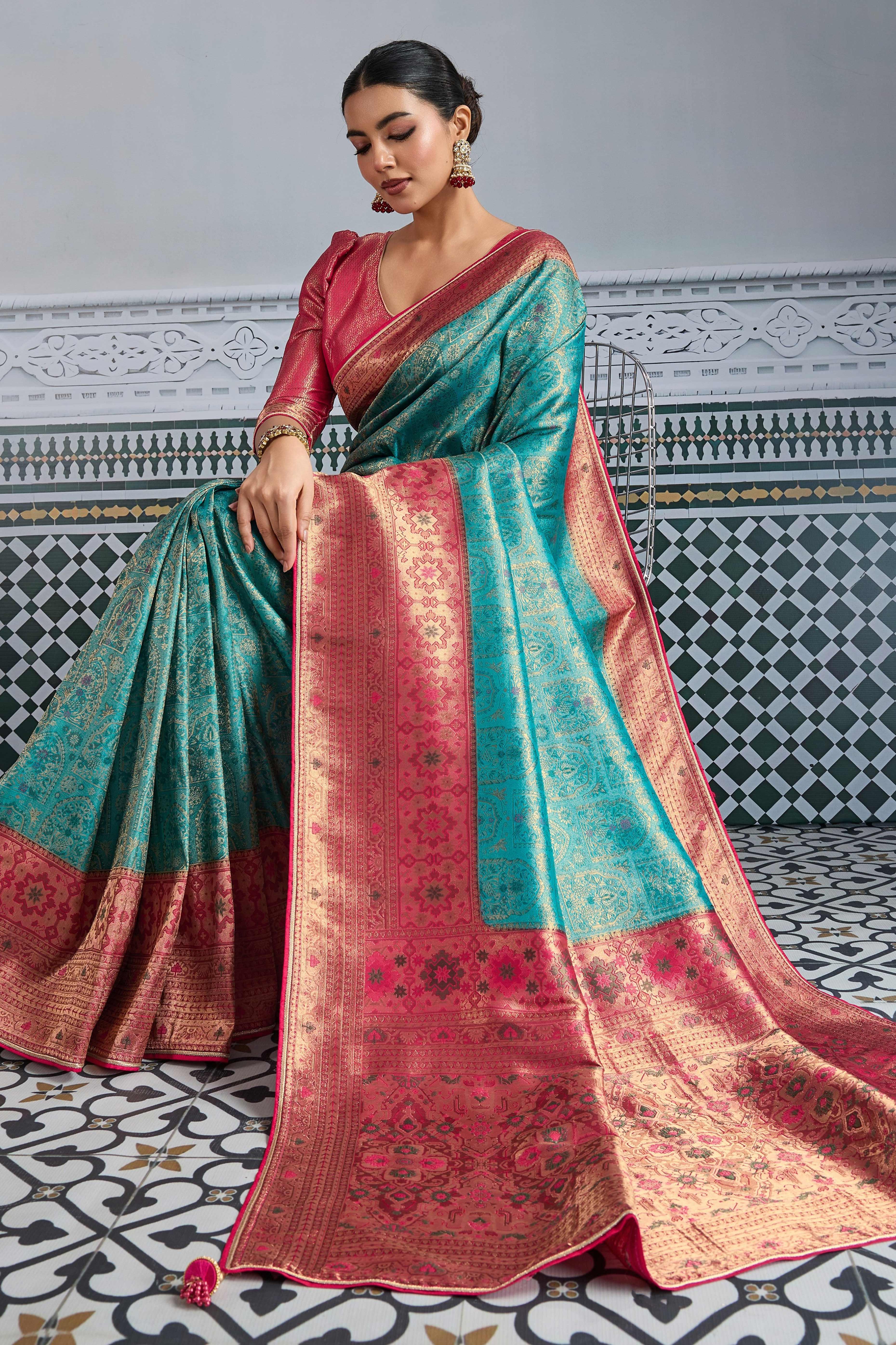 Turquoise Mul Silk Festive Kanjivaram Saree Showcasing Fine Zari Work and a Regal Finish