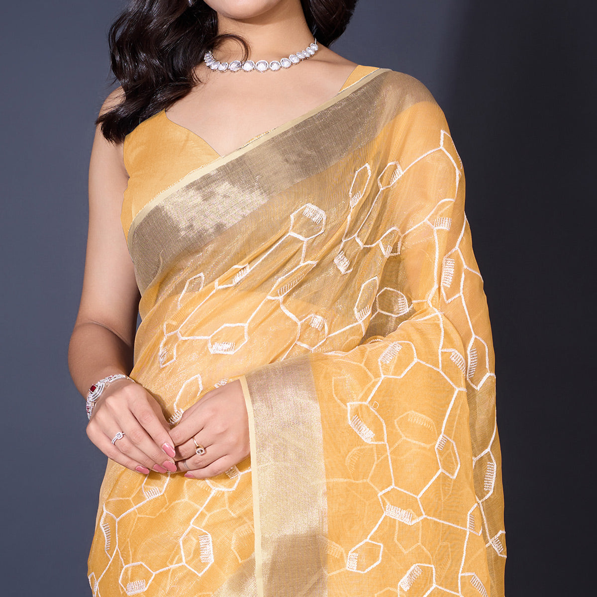 Yellow Sequins Embroidered Cotton Silk Saree