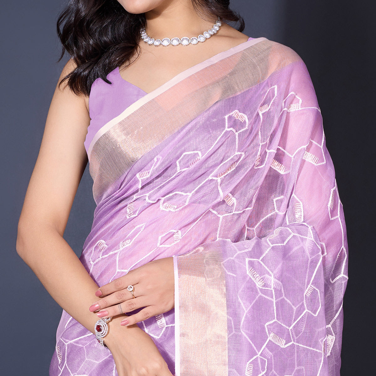 Lavender Sequins Embroidered Cotton Silk Saree