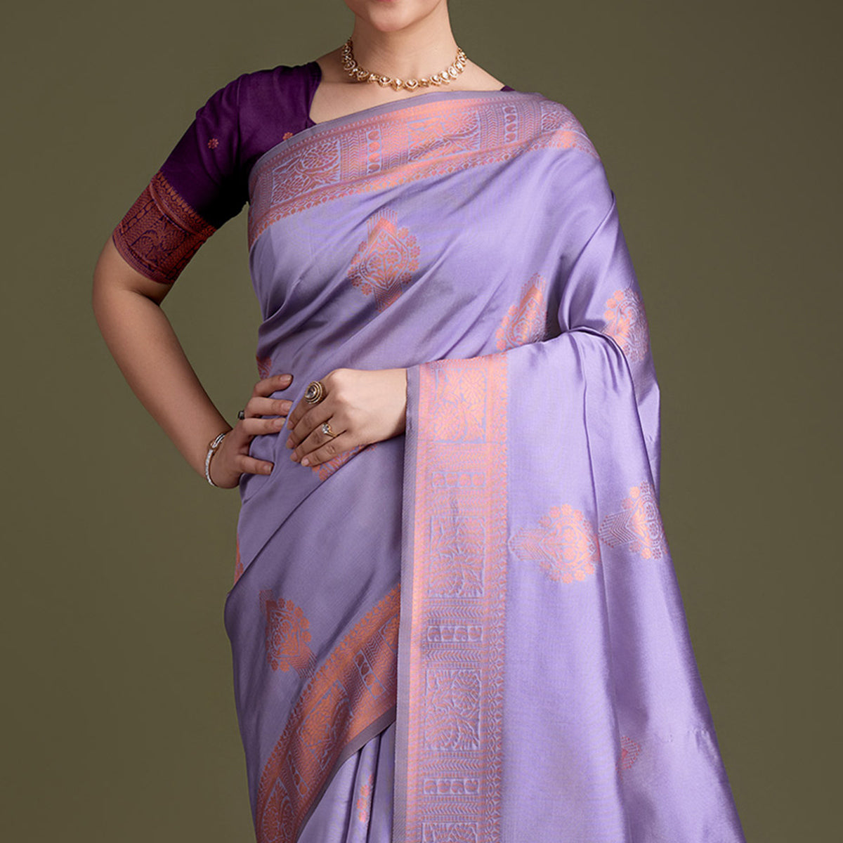 Lavender Floral Woven Banarasi Silk Saree
