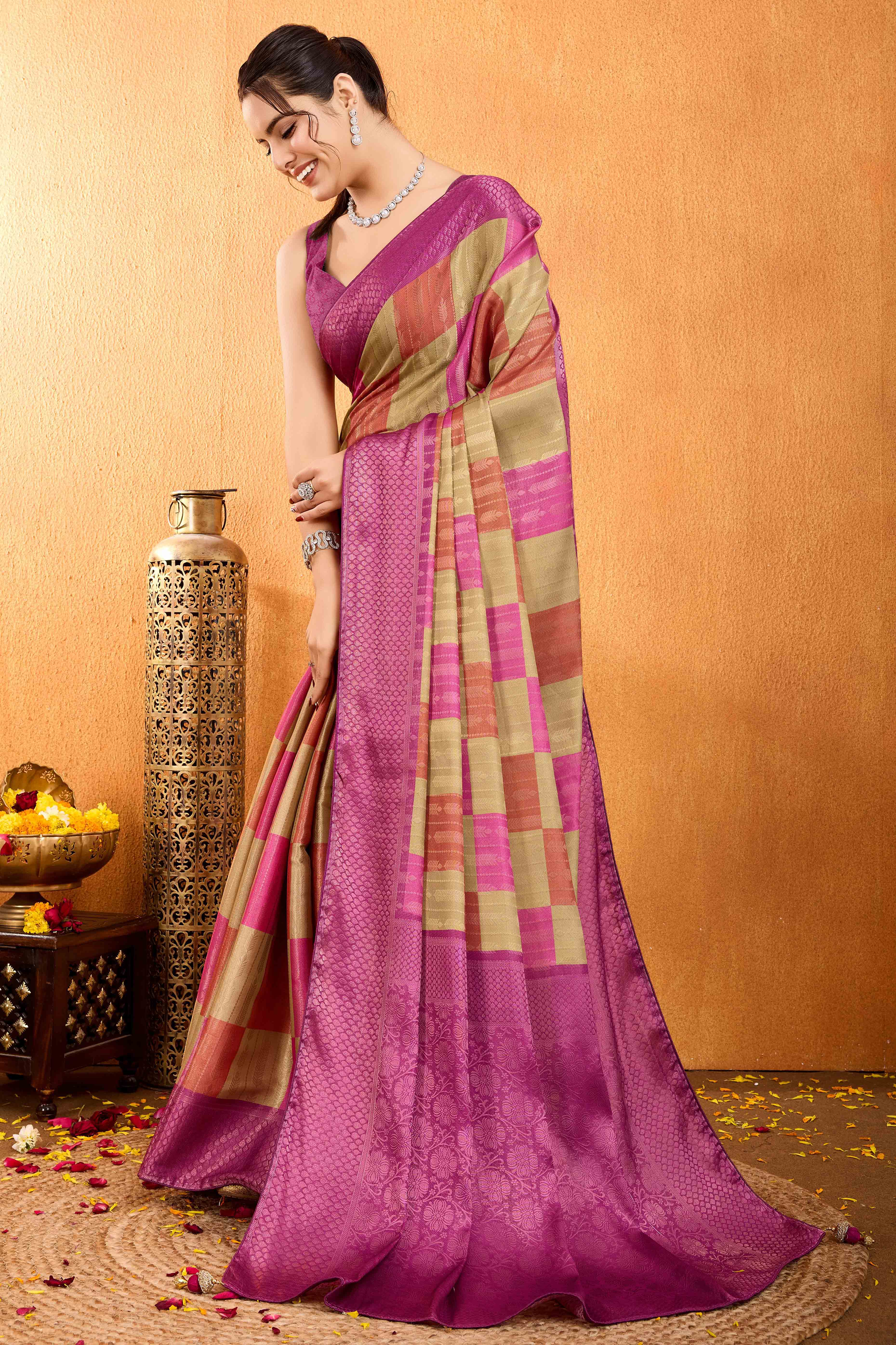 Pink Zari Weaving Mysore Brocade Silk Saree