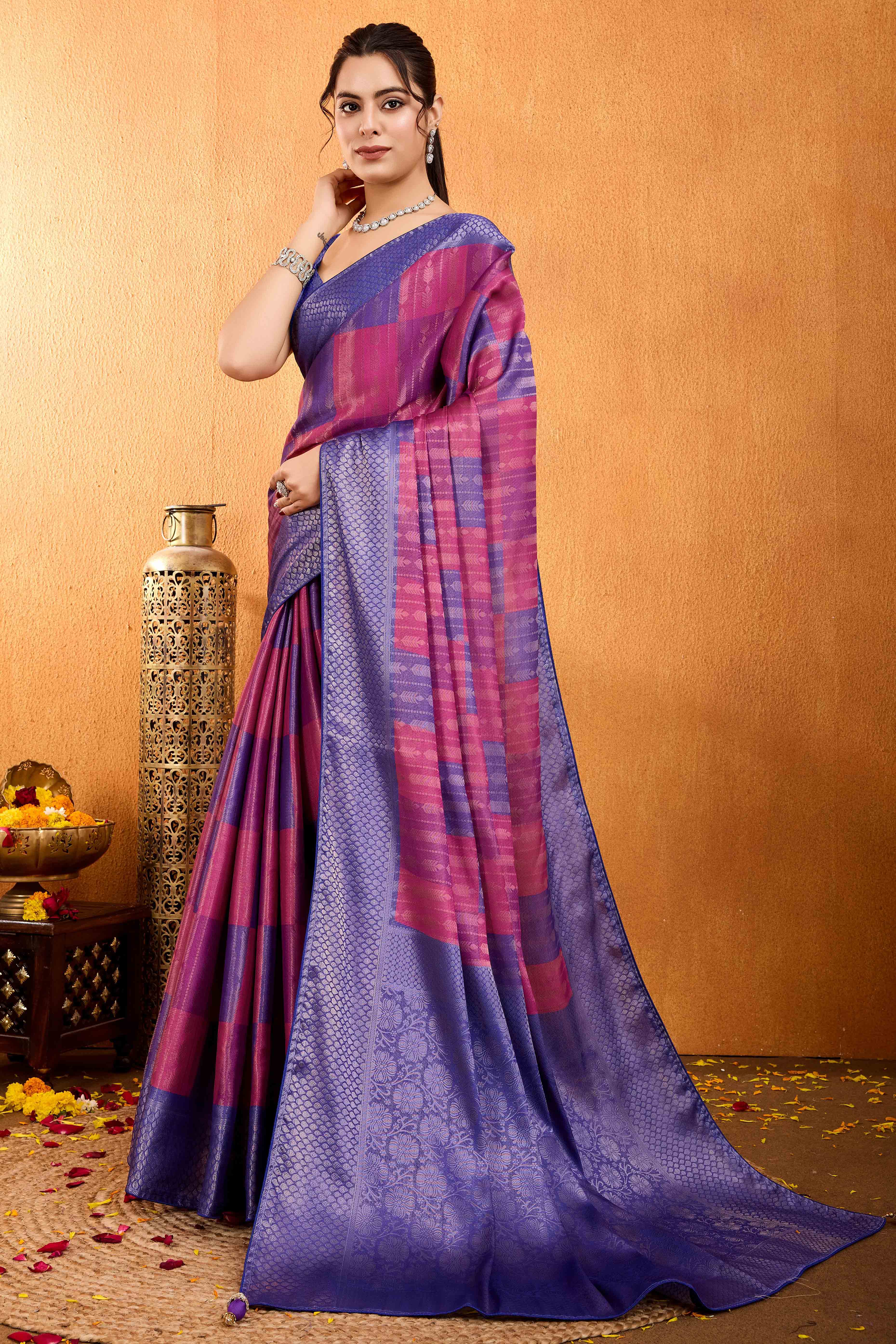 Purple Zari Weaving Mysore Brocade Silk Saree