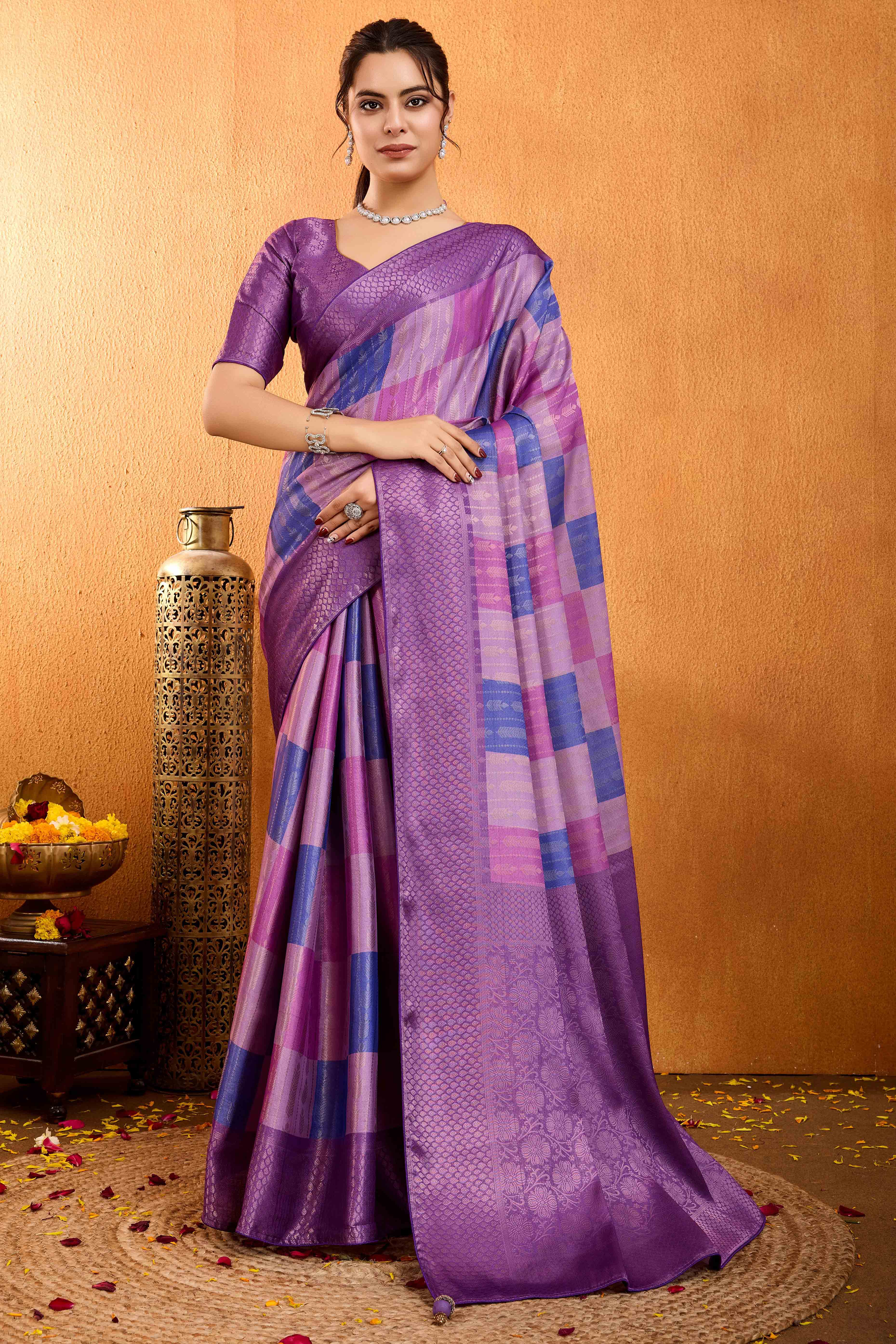 Purple Zari Weaving Mysore Brocade Silk Saree