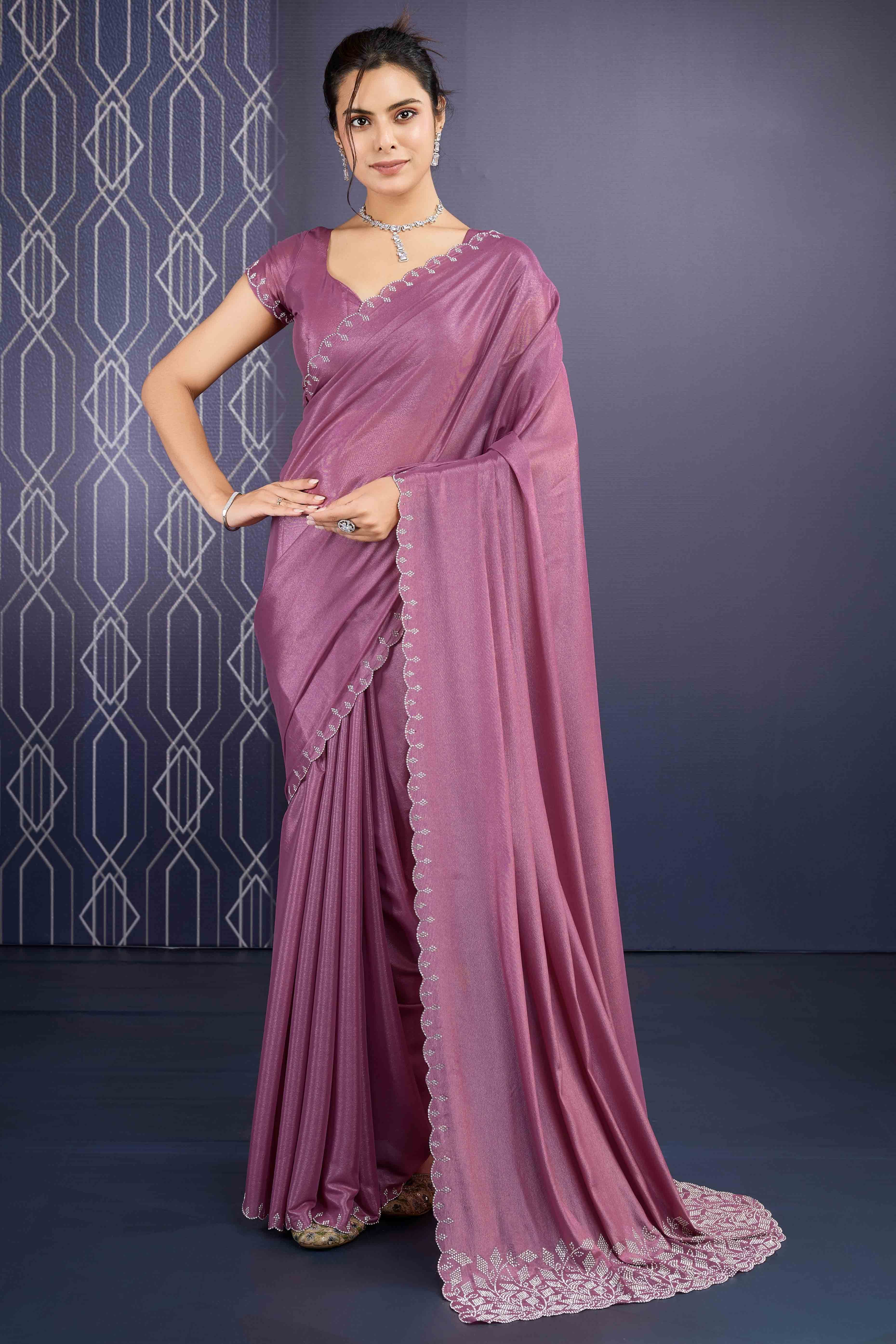 Mauve Swarovski Work Embellished Georgette Saree