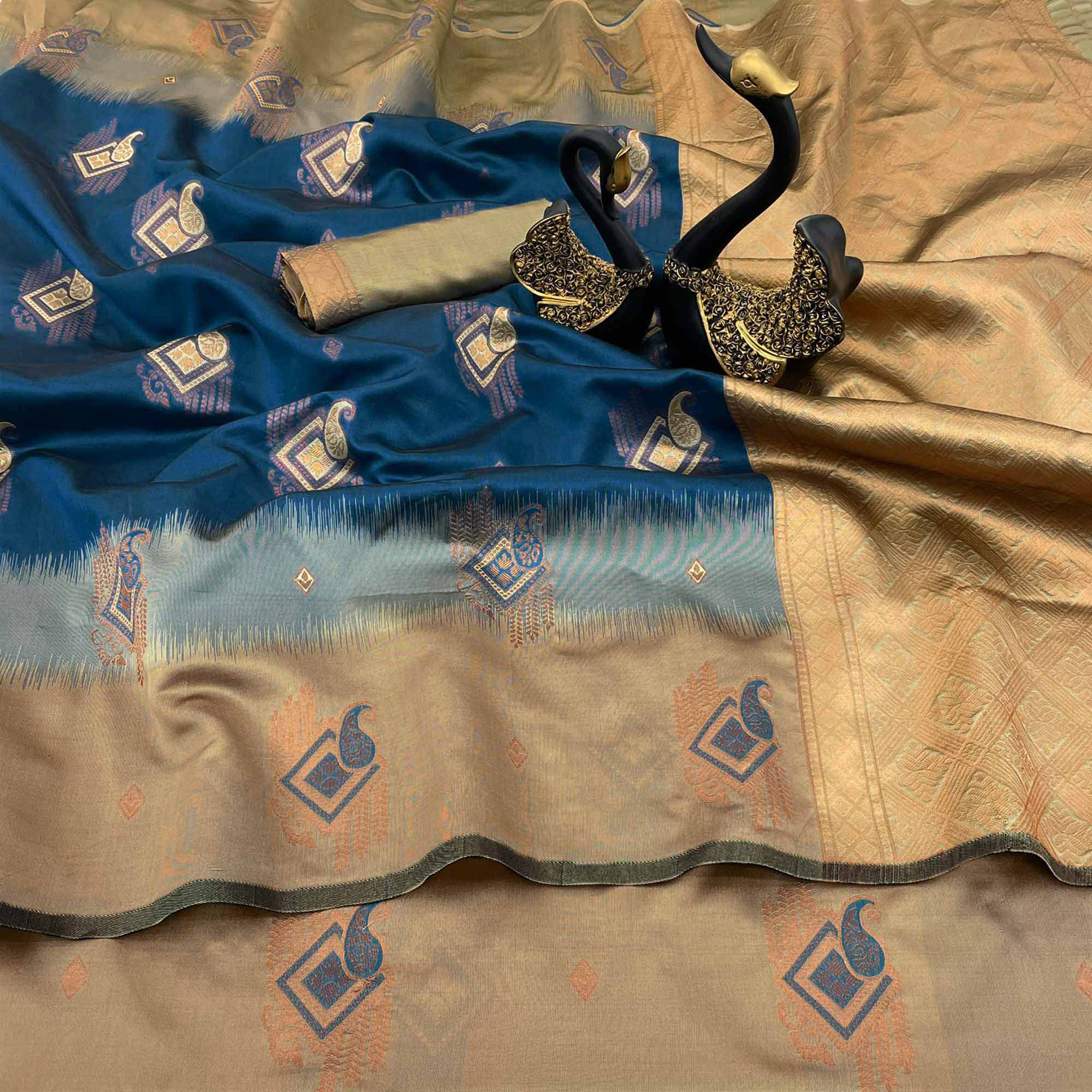 Blue & Beige Classic Tissue Silk Saree with Zari Weaving