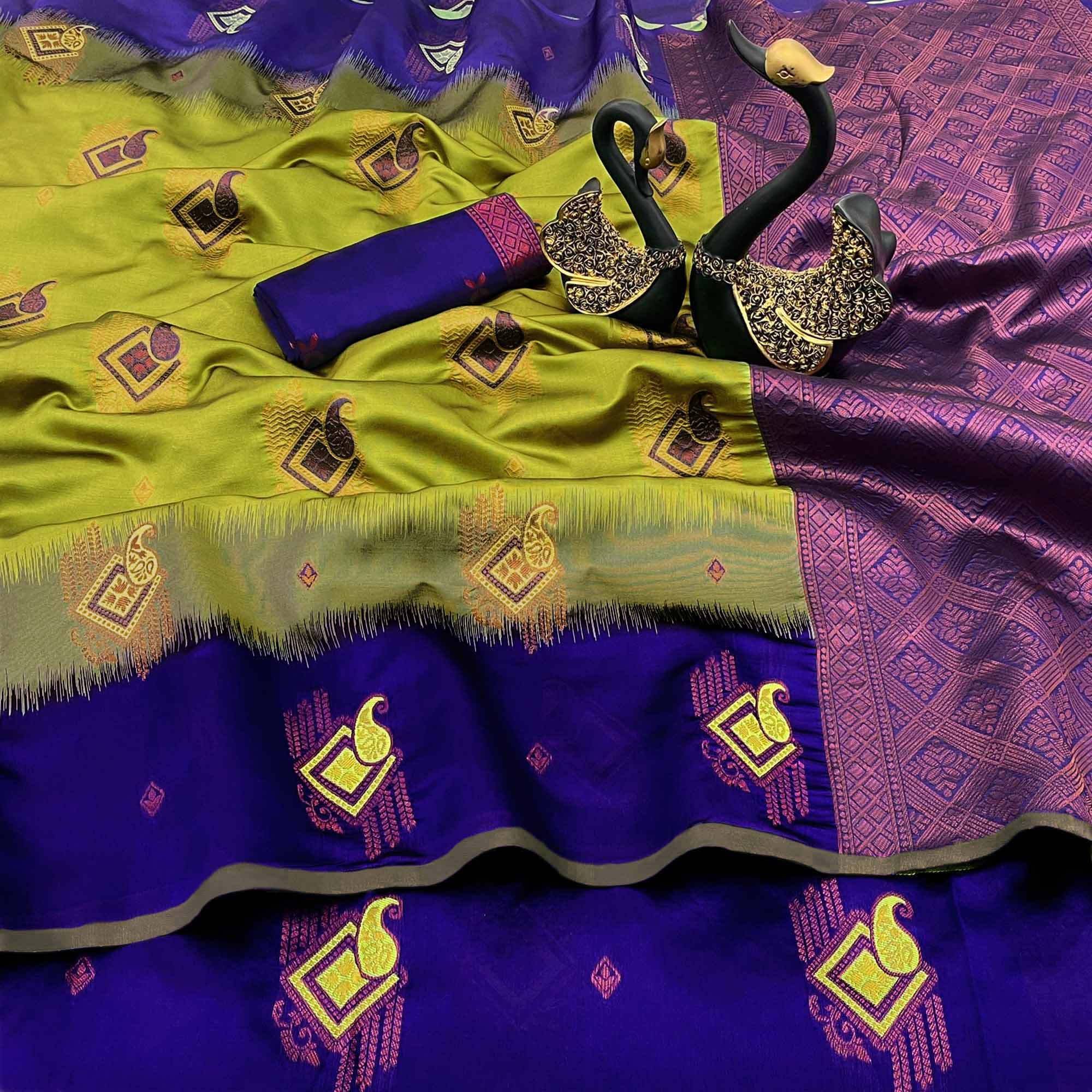 Green & Violet Classic Tissue Silk Saree with Zari Weaving