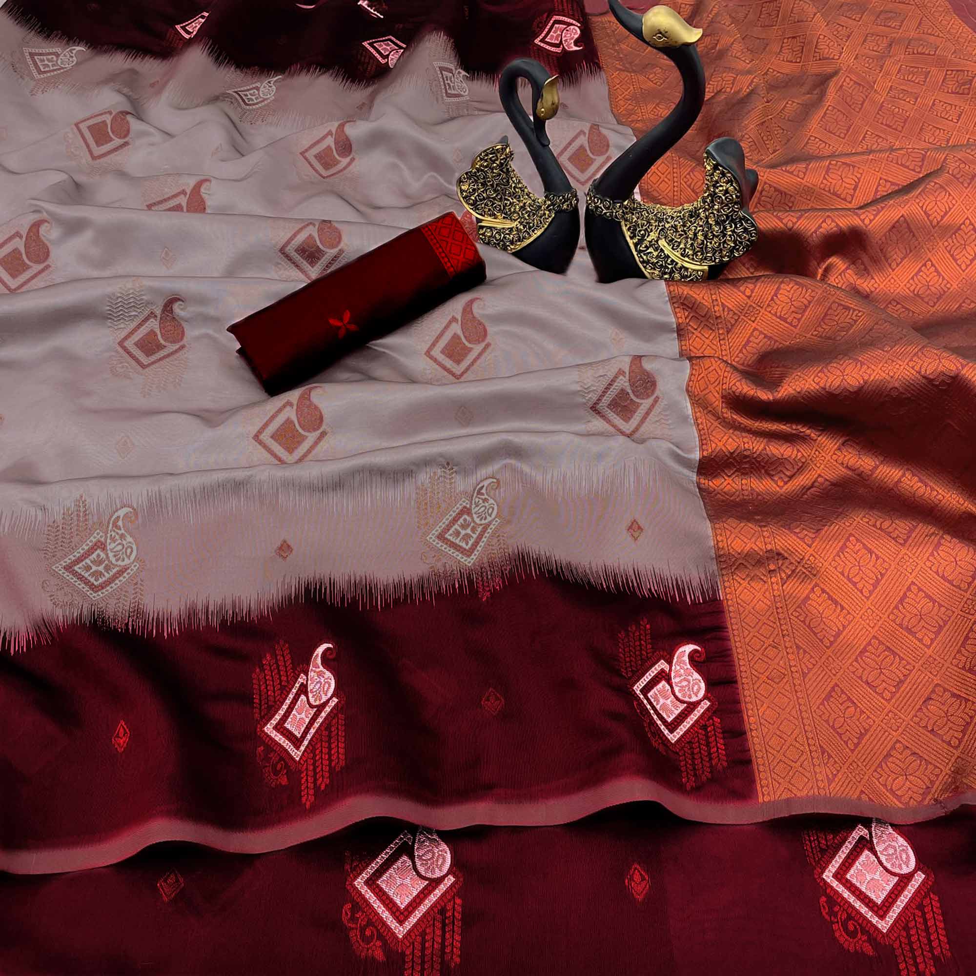 Lavender & Maroon Classic Tissue Silk Saree with Zari Weaving