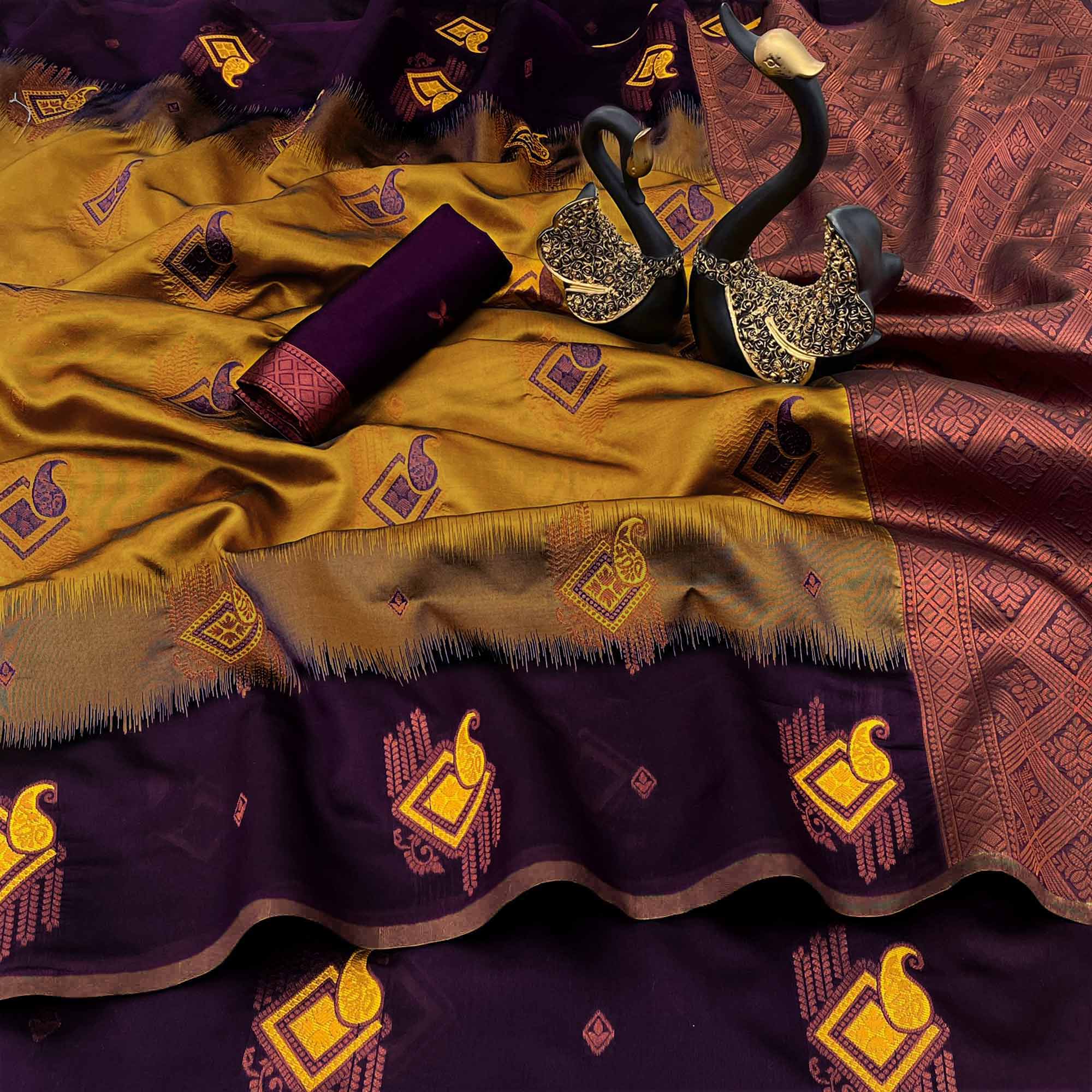 Mustard Classic Tissue Silk Saree with Zari Weaving