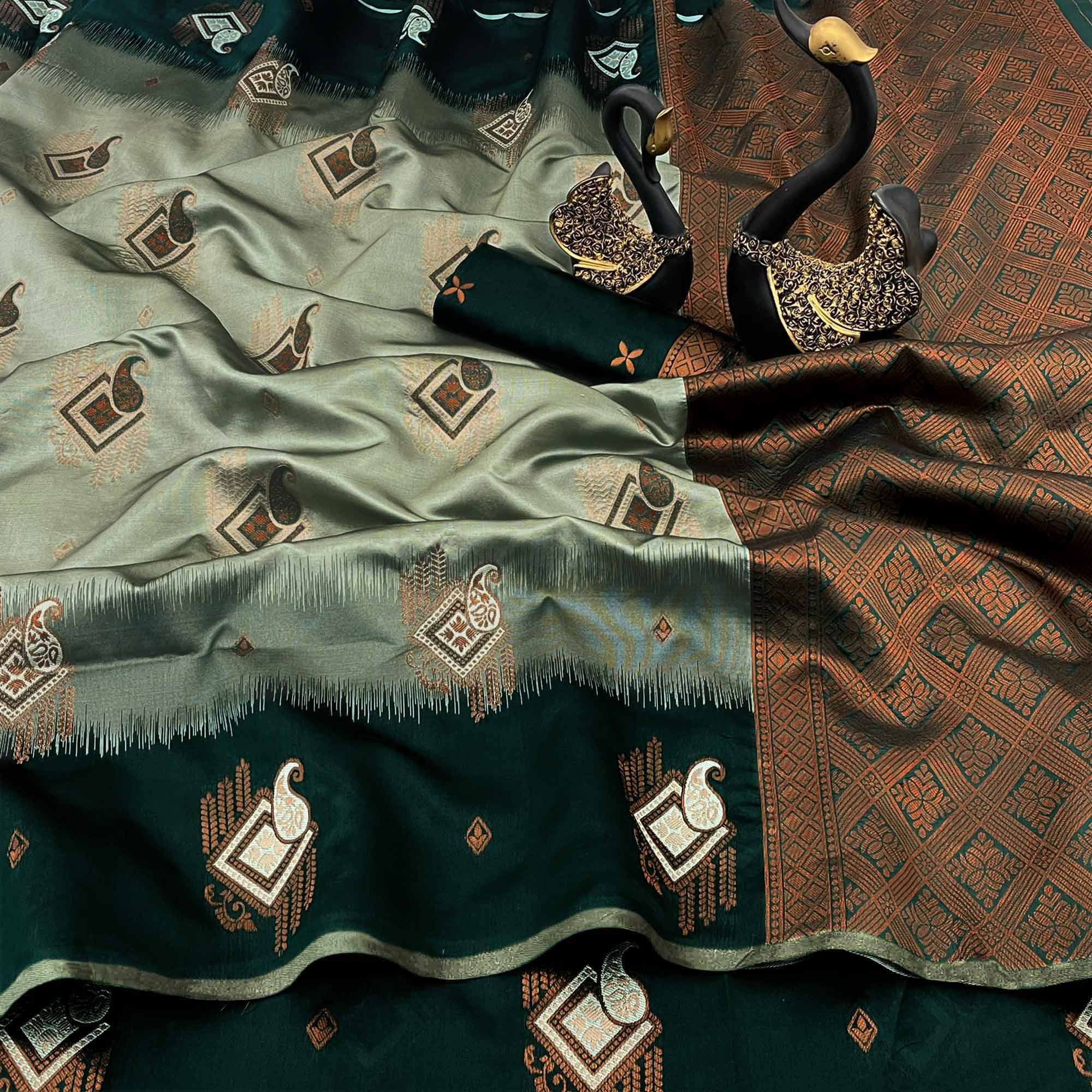 Sea Green Classic Tissue Silk Saree with Zari Weaving