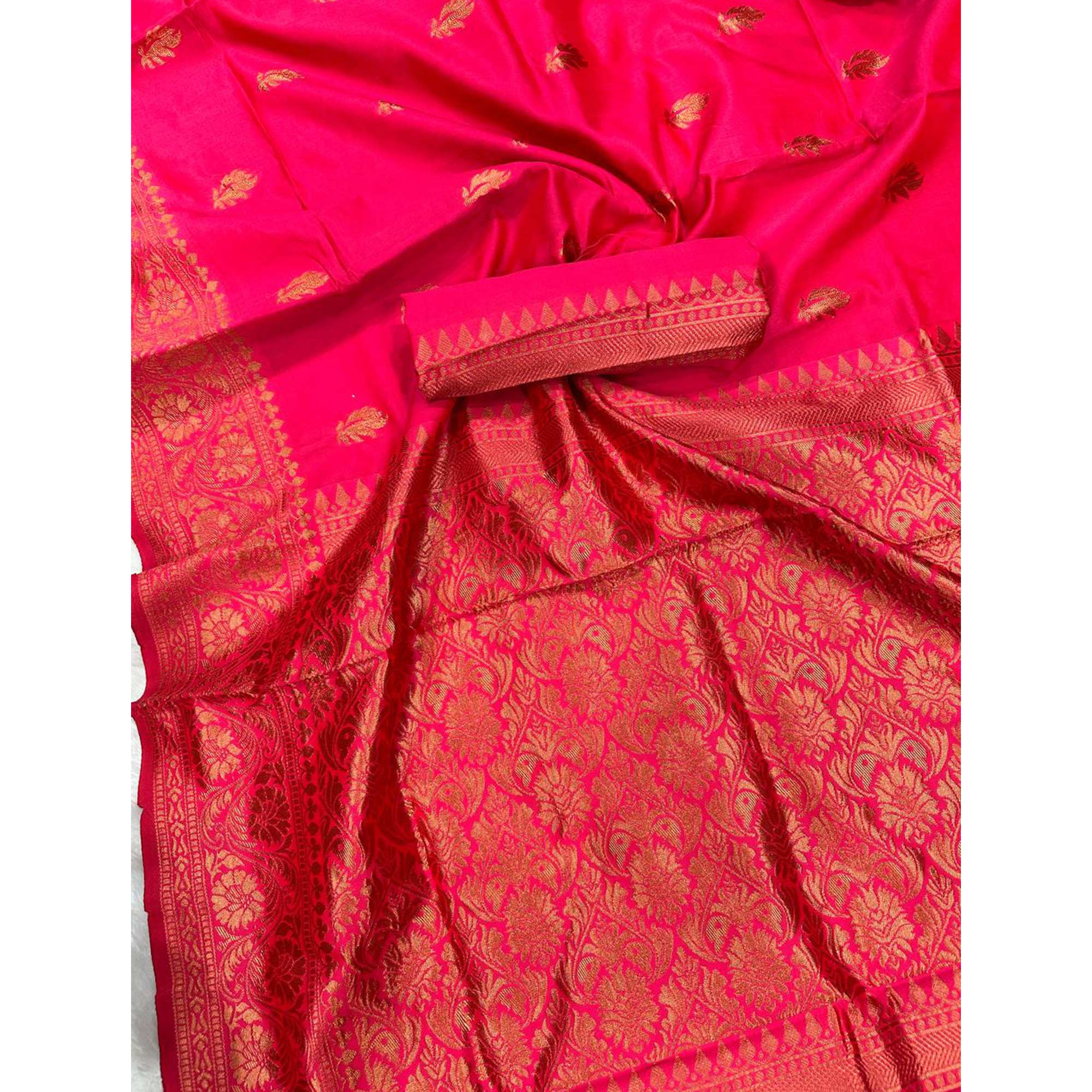 Pink Organic Banarasi Silk Saree with Floral Zari Accents
