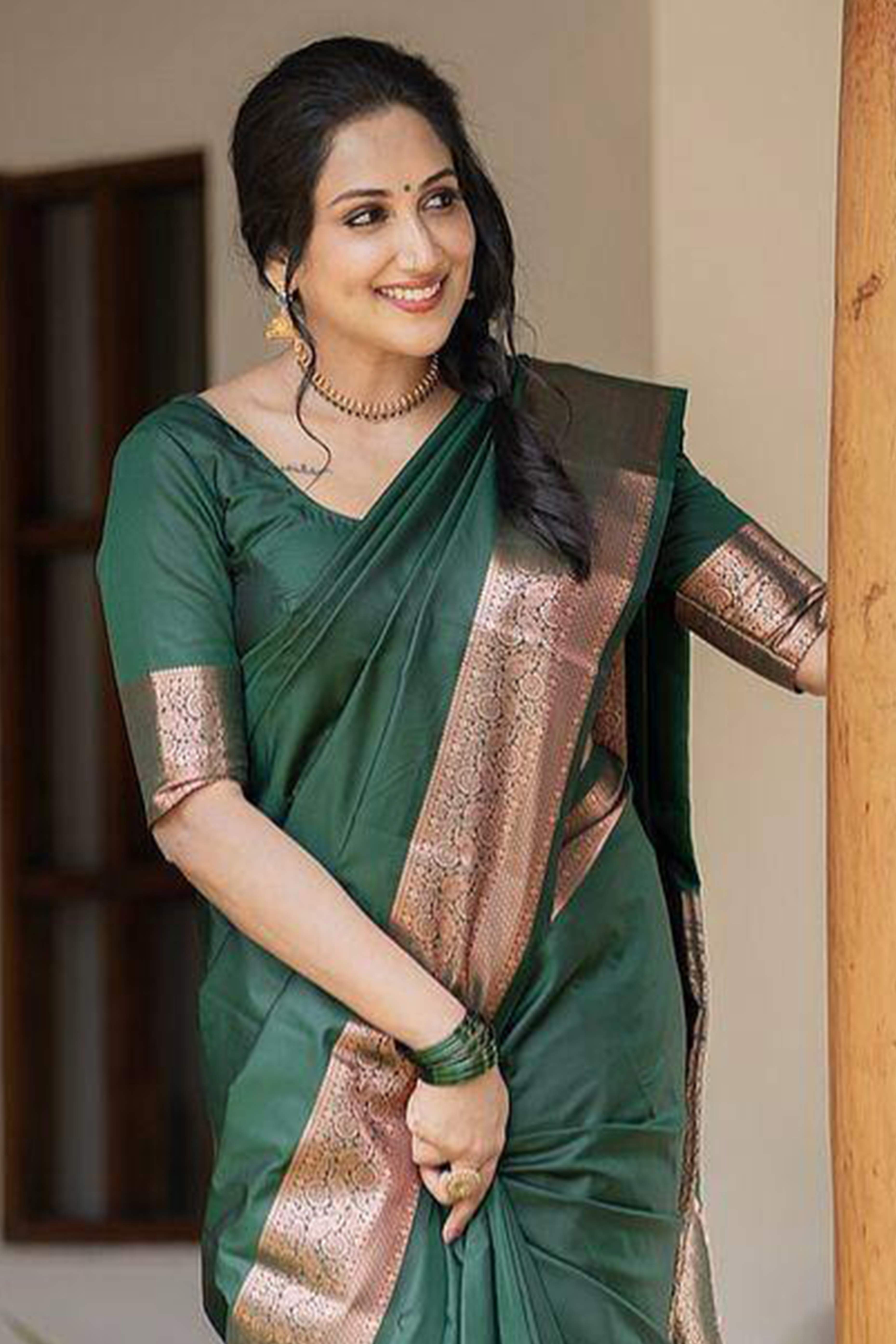Green Woven Lichi Banarasi Silk Saree