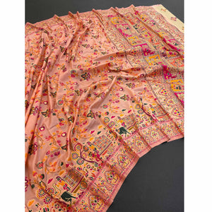 Royal Peach Pashmina Silk Saree with Rajwadi Zari Weaving