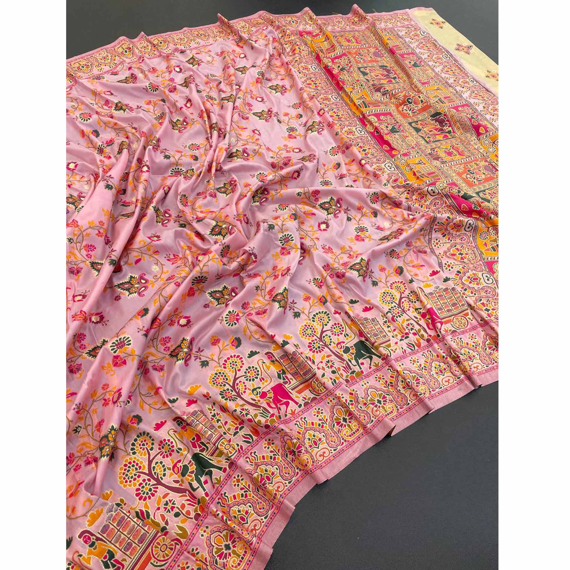 Royal Pink Pashmina Silk Saree with Rajwadi Zari Weaving