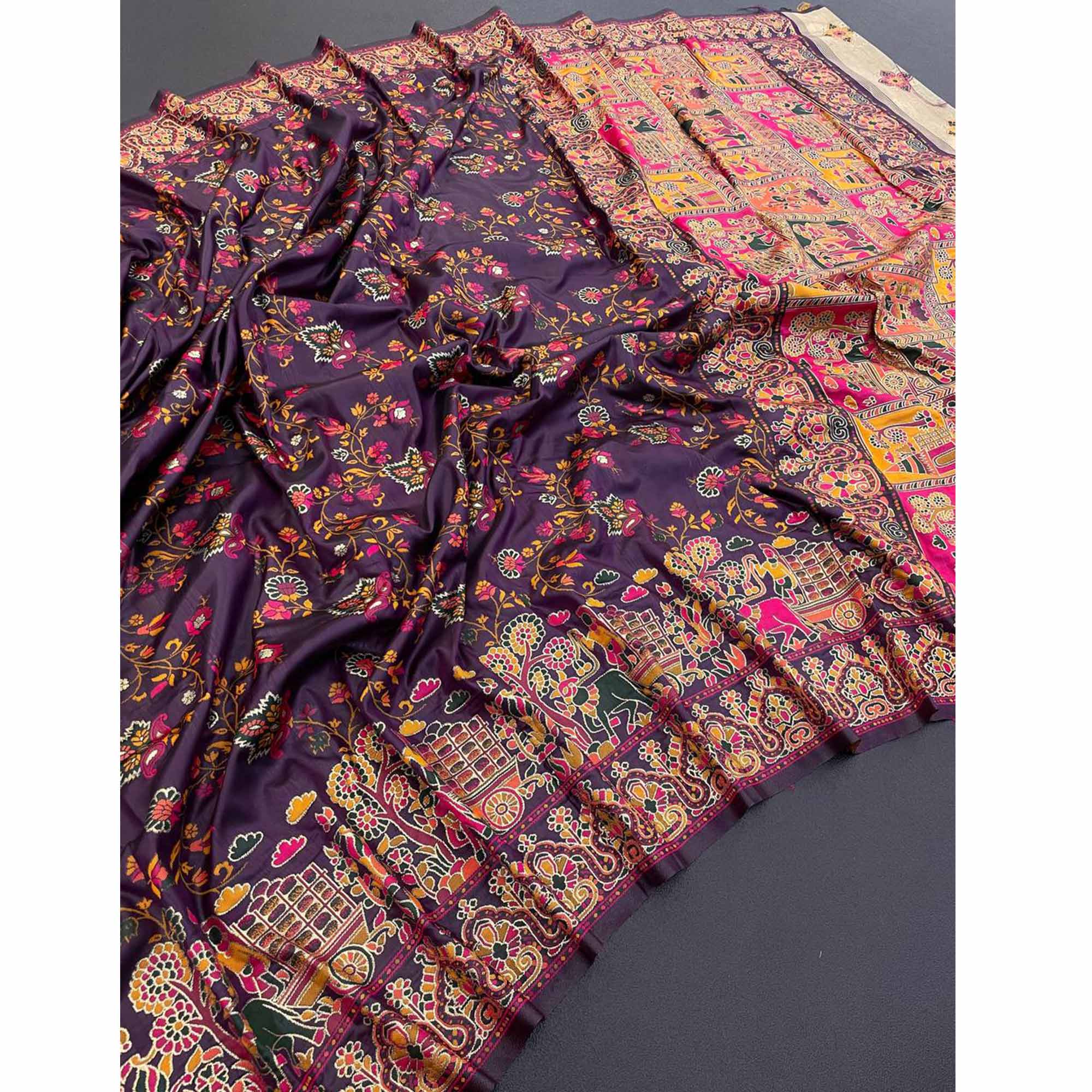 Royal Purple Pashmina Silk Saree with Rajwadi Zari Weaving