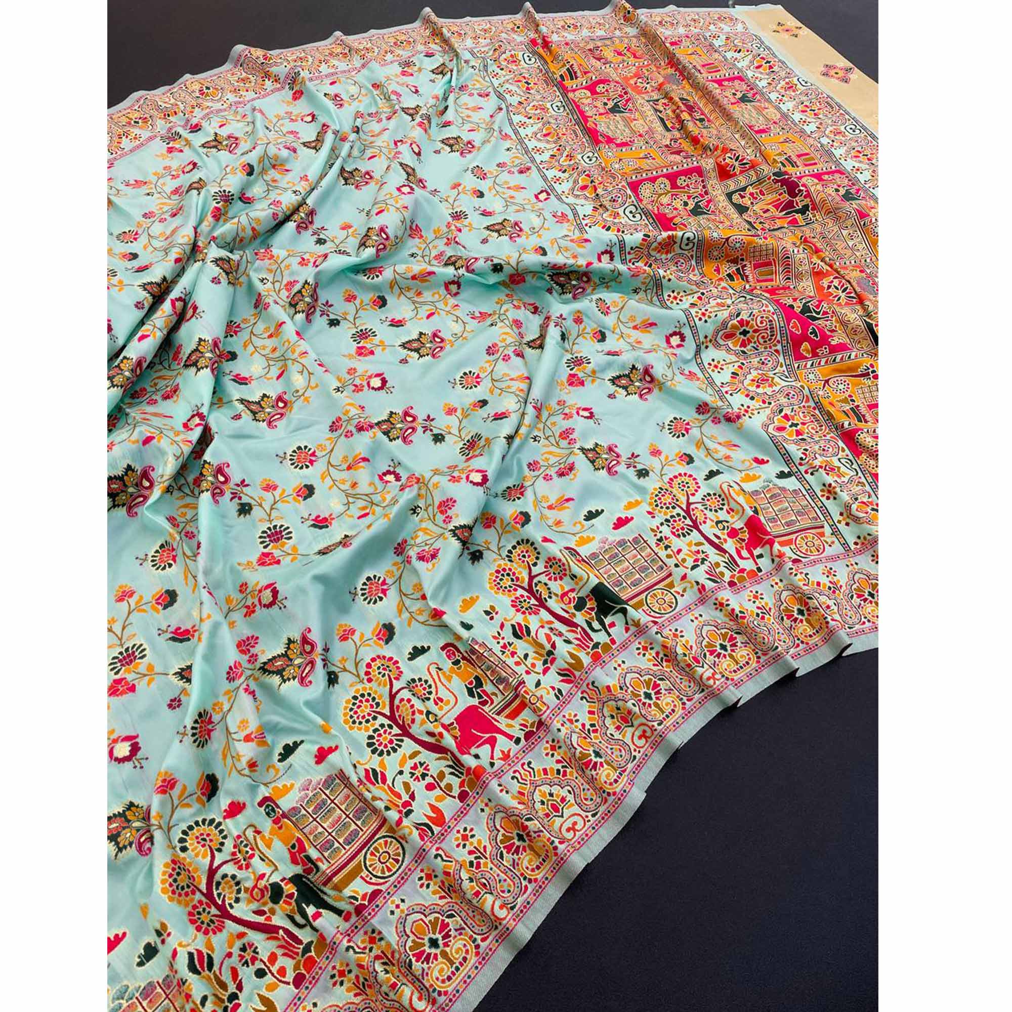 Royal Turquoise Pashmina Silk Saree with Rajwadi Zari Weaving