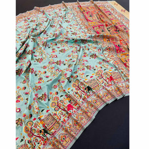 Royal Turquoise Pashmina Silk Saree with Rajwadi Zari Weaving