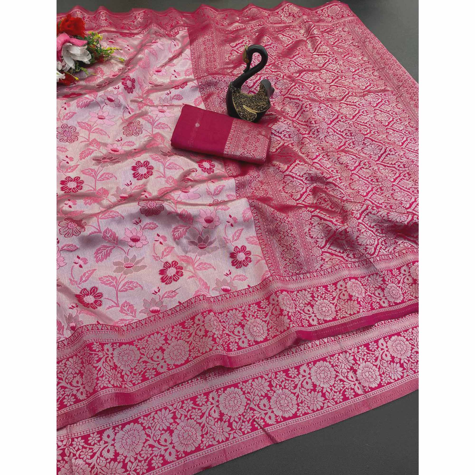 Pink Designer Tissue Saree with Zari Weaving
