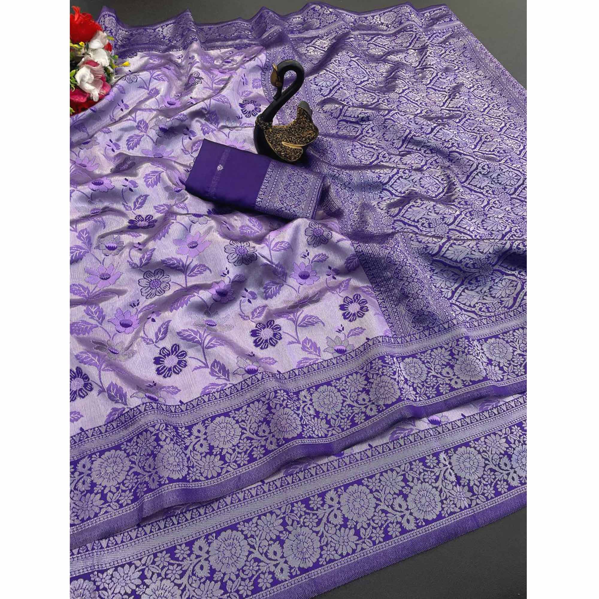 Violet Designer Tissue Saree with Zari Weaving