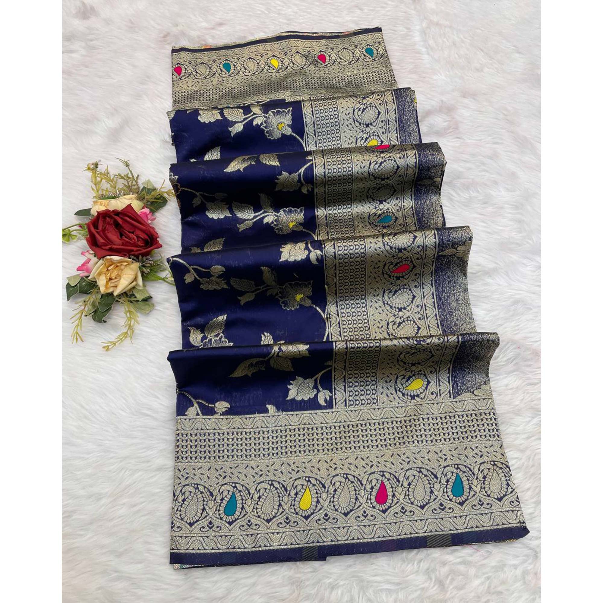 Blue Heritage Pure Silk Saree with Heavy Zari Work