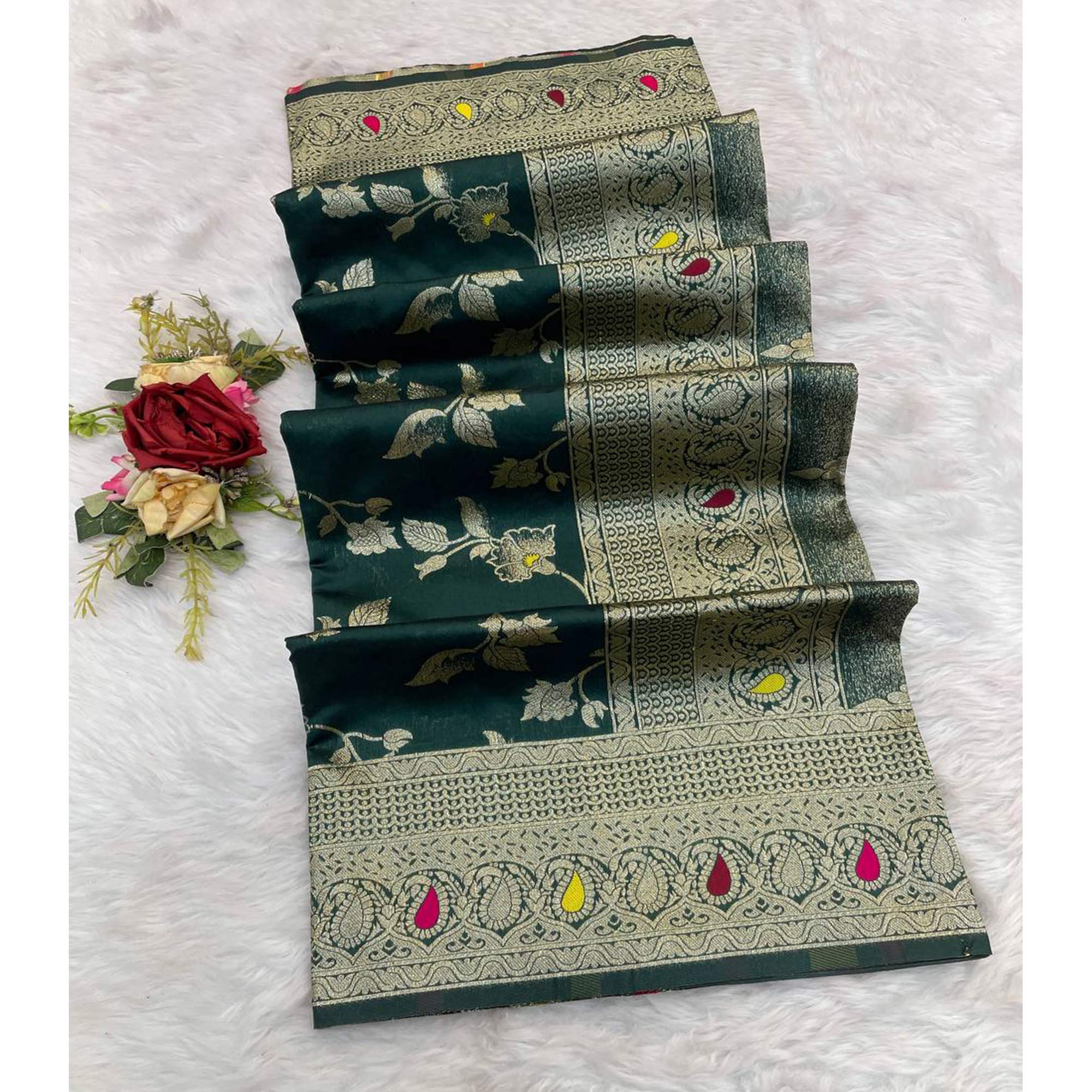 Green Heritage Pure Silk Saree with Heavy Zari Work