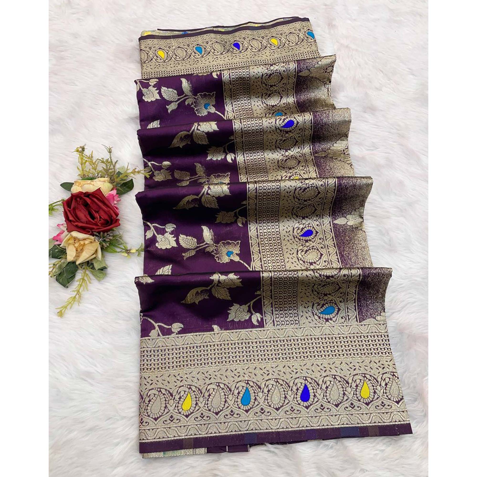 Purple Heritage Pure Silk Saree with Heavy Zari Work
