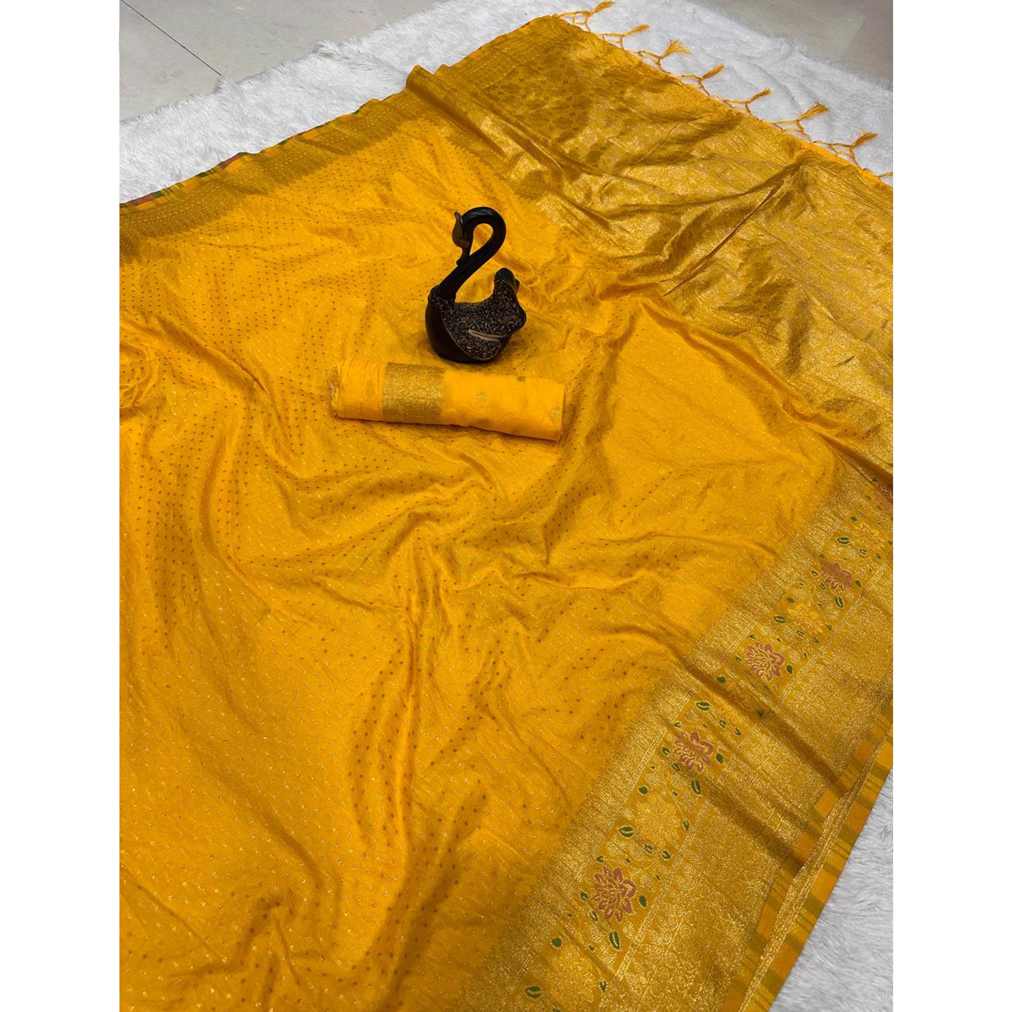 Mustard Saree in Pure Georgette Featuring Delicate Zari Butti Work