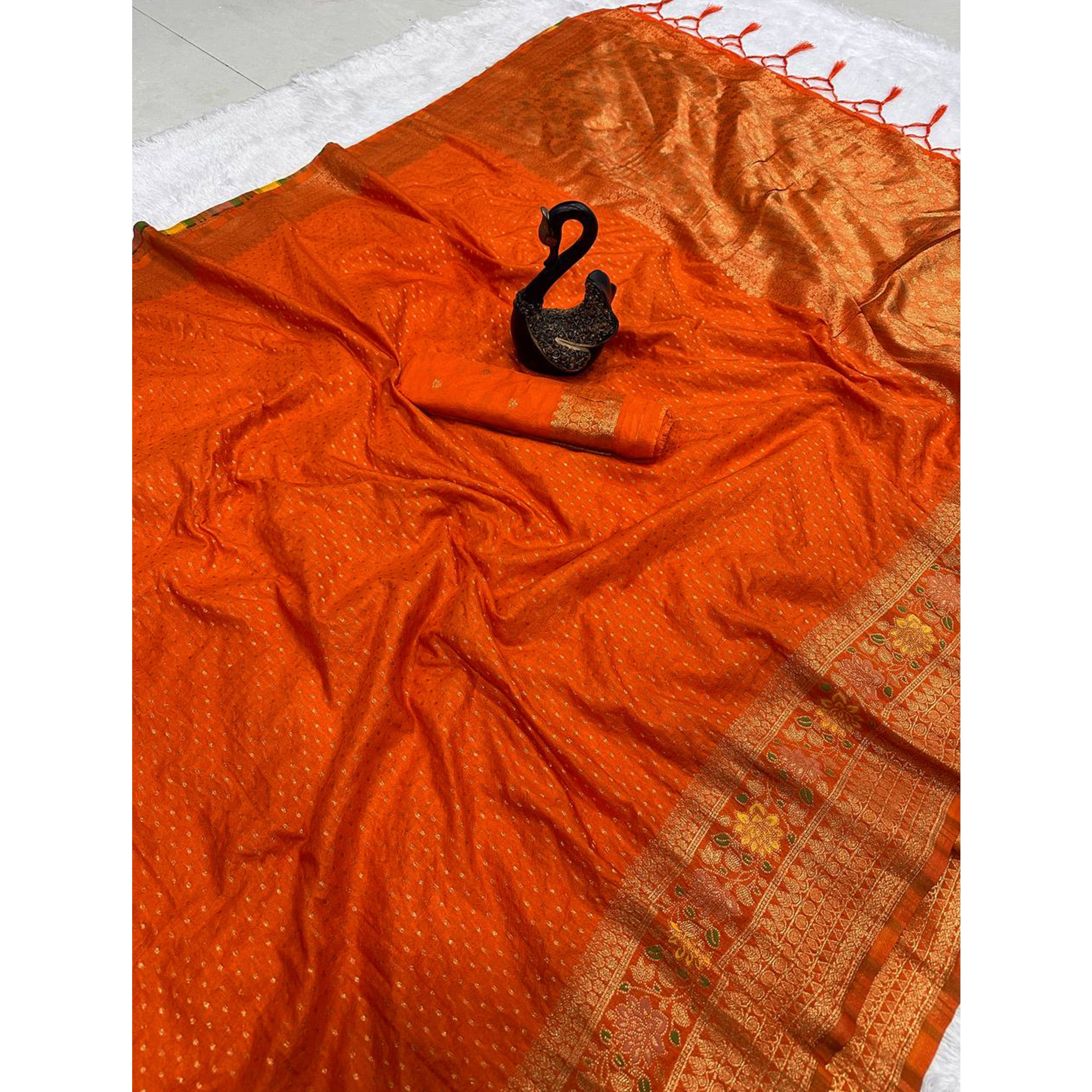 Orange Saree in Pure Georgette Featuring Delicate Zari Butti Work