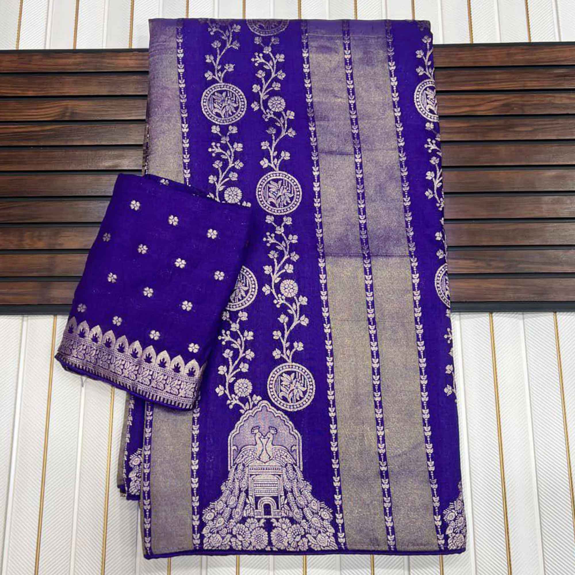 Violet Festive Wear Chinya Tissue Silk Saree Enhanced with Intricate Zari Weaving Detailing