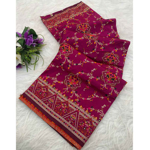 Pink Traditional Rajwadi Weaving Pashmina Silk Saree With Kashmiri Pallu & Elegant Zari Border