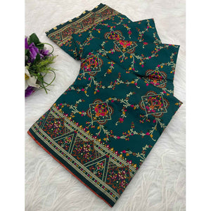 Teal Traditional Rajwadi Weaving Pashmina Silk Saree With Kashmiri Pallu & Elegant Zari Border