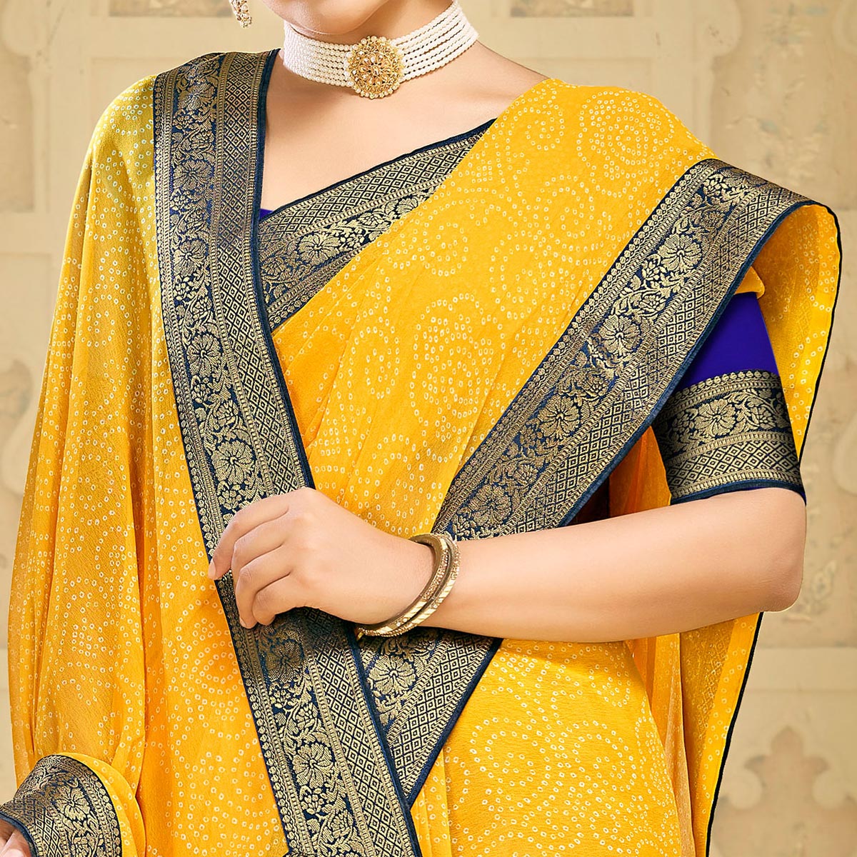 Yellow Bandhani Printed Georgette Saree