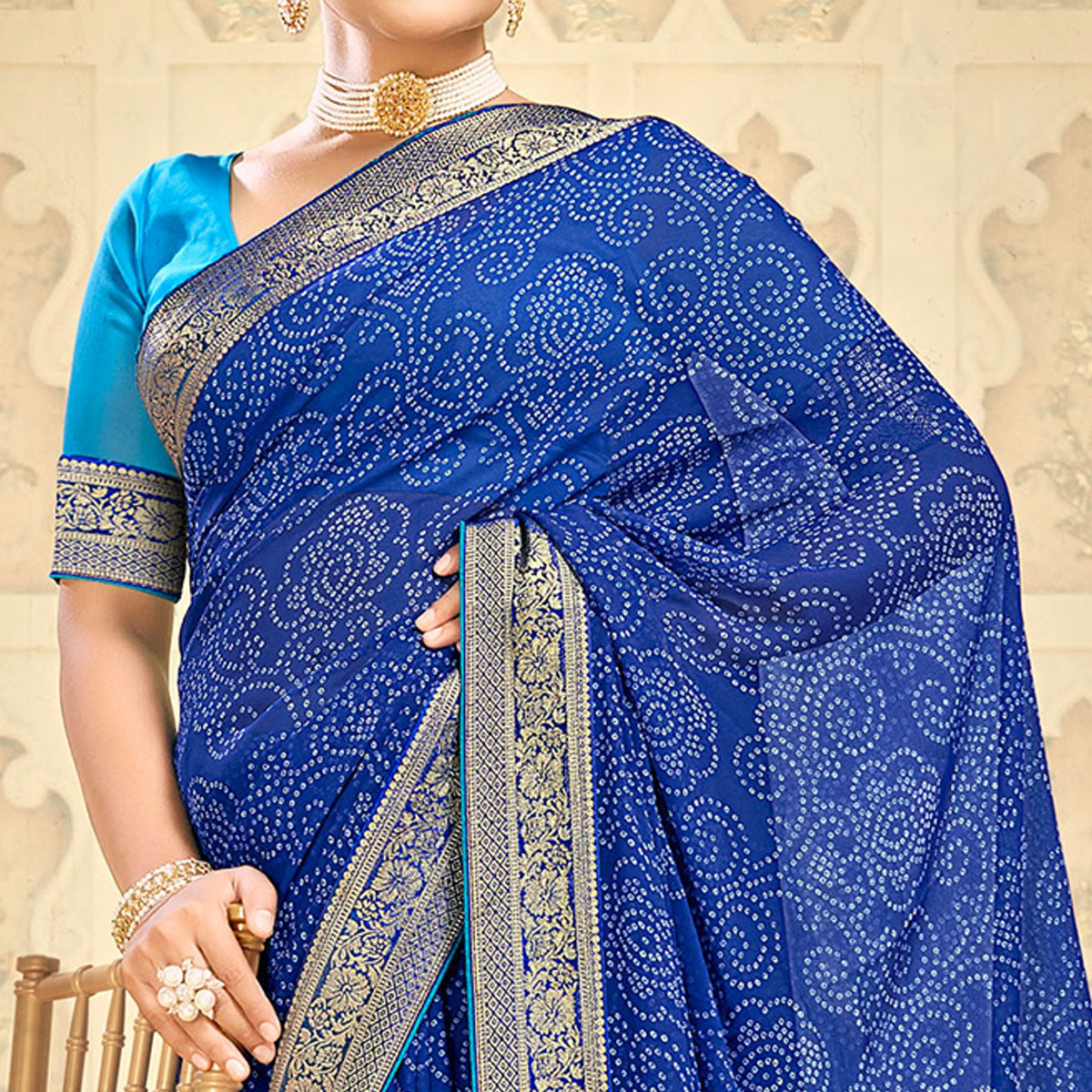 Blue Bandhani Printed Georgette Saree