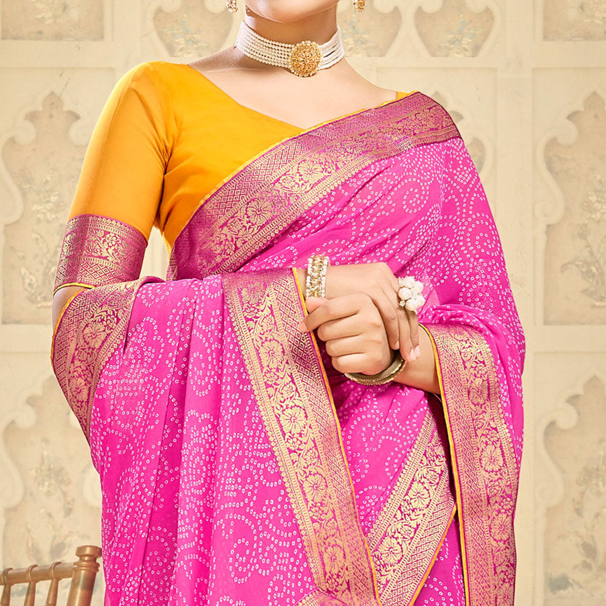 Pink Bandhani Printed Georgette Saree