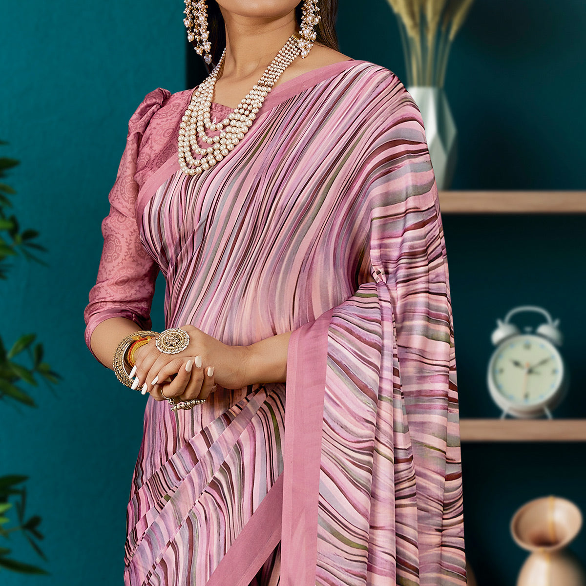 Mauve  Digital Printed Satin Saree