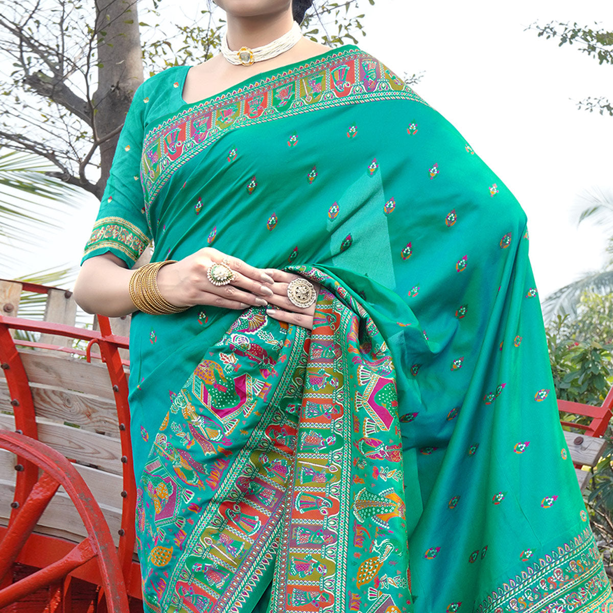 Rama Green Woven Pure Silk Saree